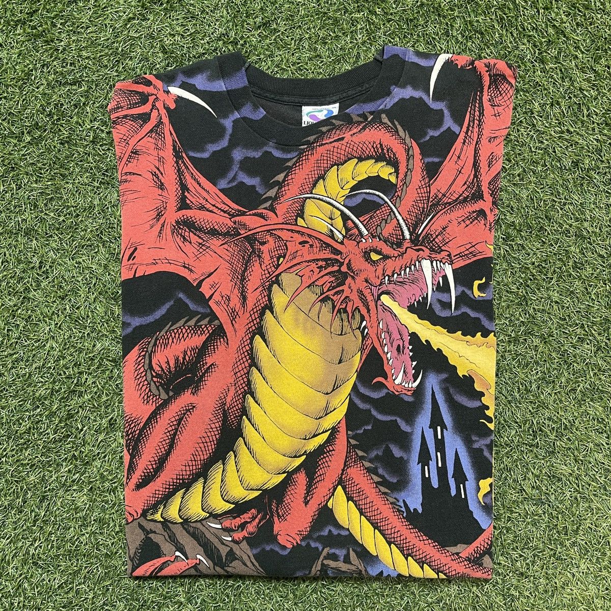 image of Vintage Liquid Blue Dark Fantasy Dragon Tee Aop in Black, Men's (Size XL)