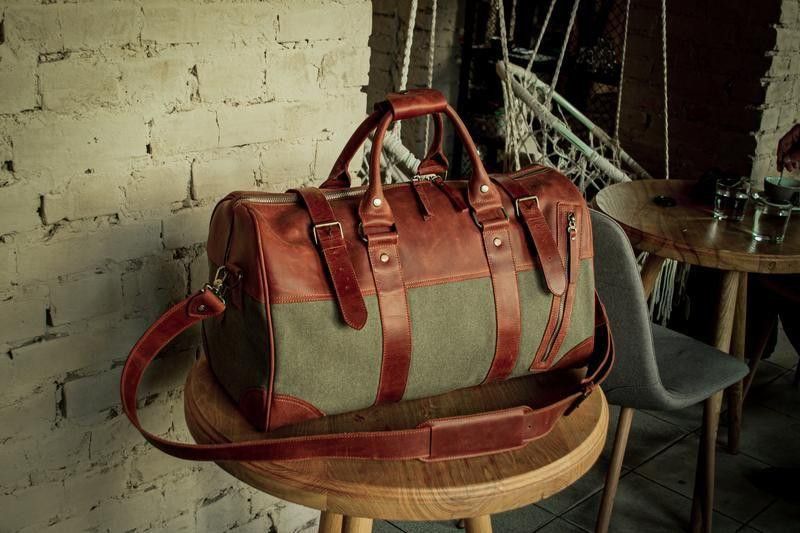 Handmade Genuine leather and thick canvas. Leather Weekender Size ONE SIZE - 1 Thumbnail