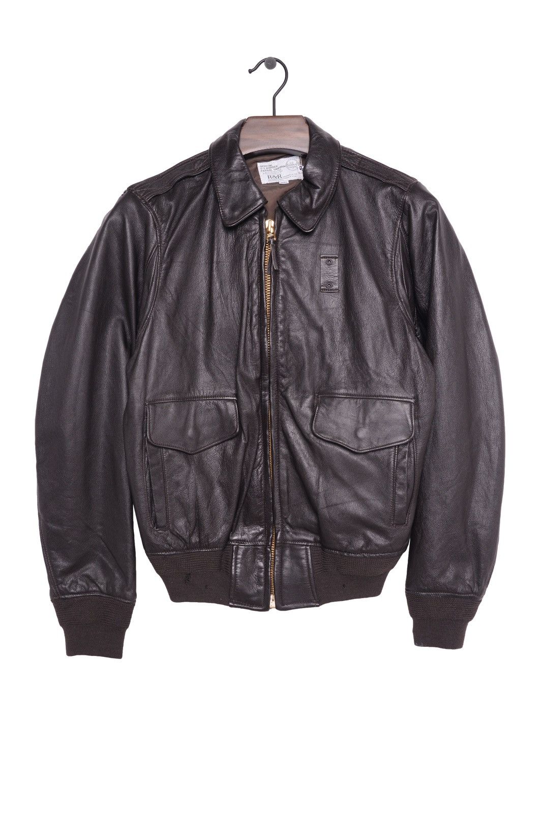 image of Made In USA Vintage Leather Border Patrol Bomber in Brown, Men's (Size Small)