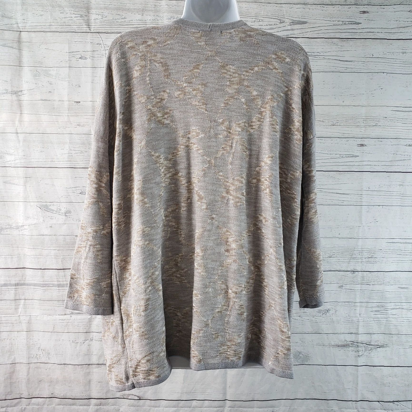 Vintage VINTAGE Pure Jill Womens Cardigan Sweater Sz Large Tan Gray Cotton Blend Open Front Size L / US 10 / IT 46 - 3 Thumbnail