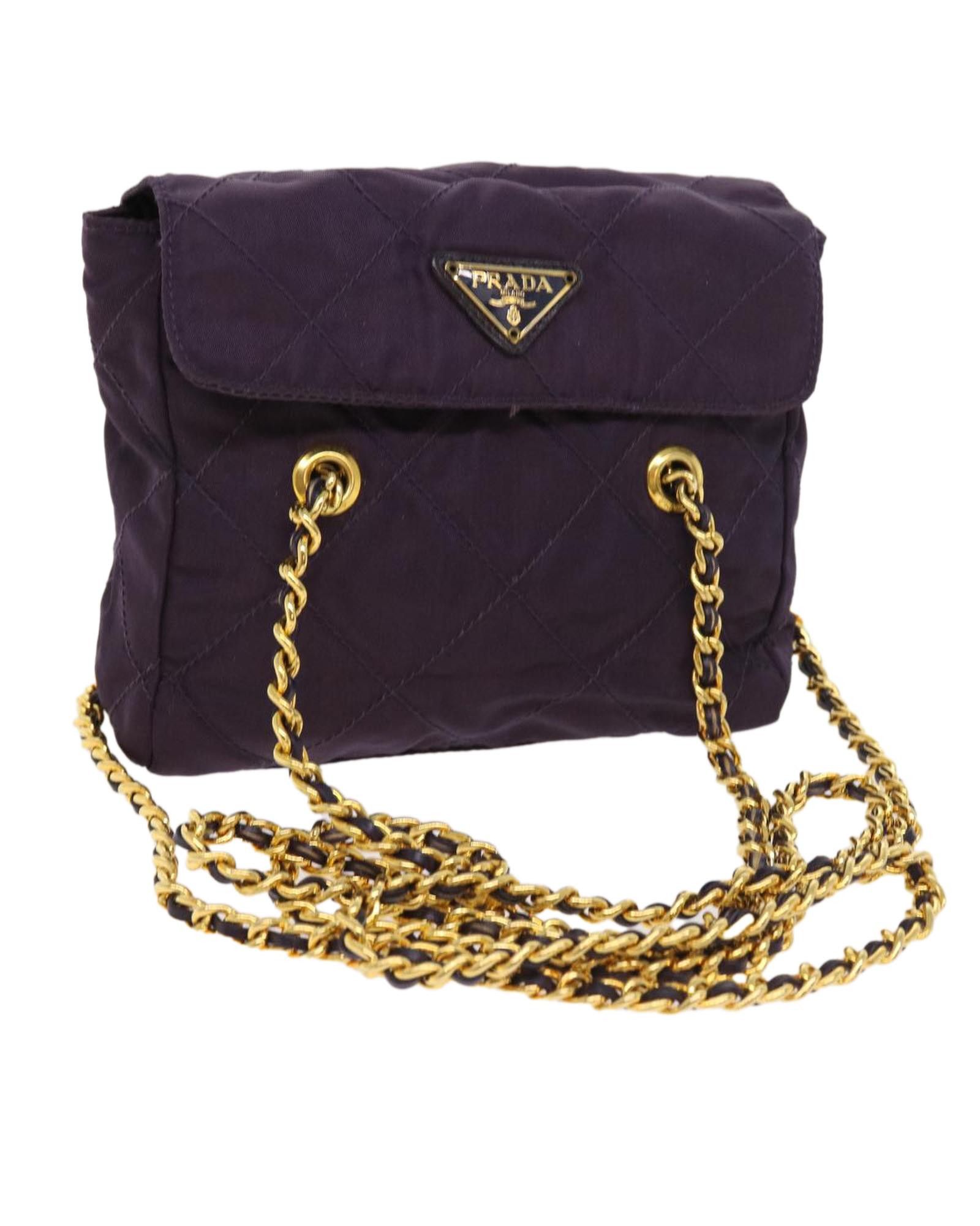 image of Prada Quilted Nylon Shoulder Bag With Chain Strap - Purple, Women's
