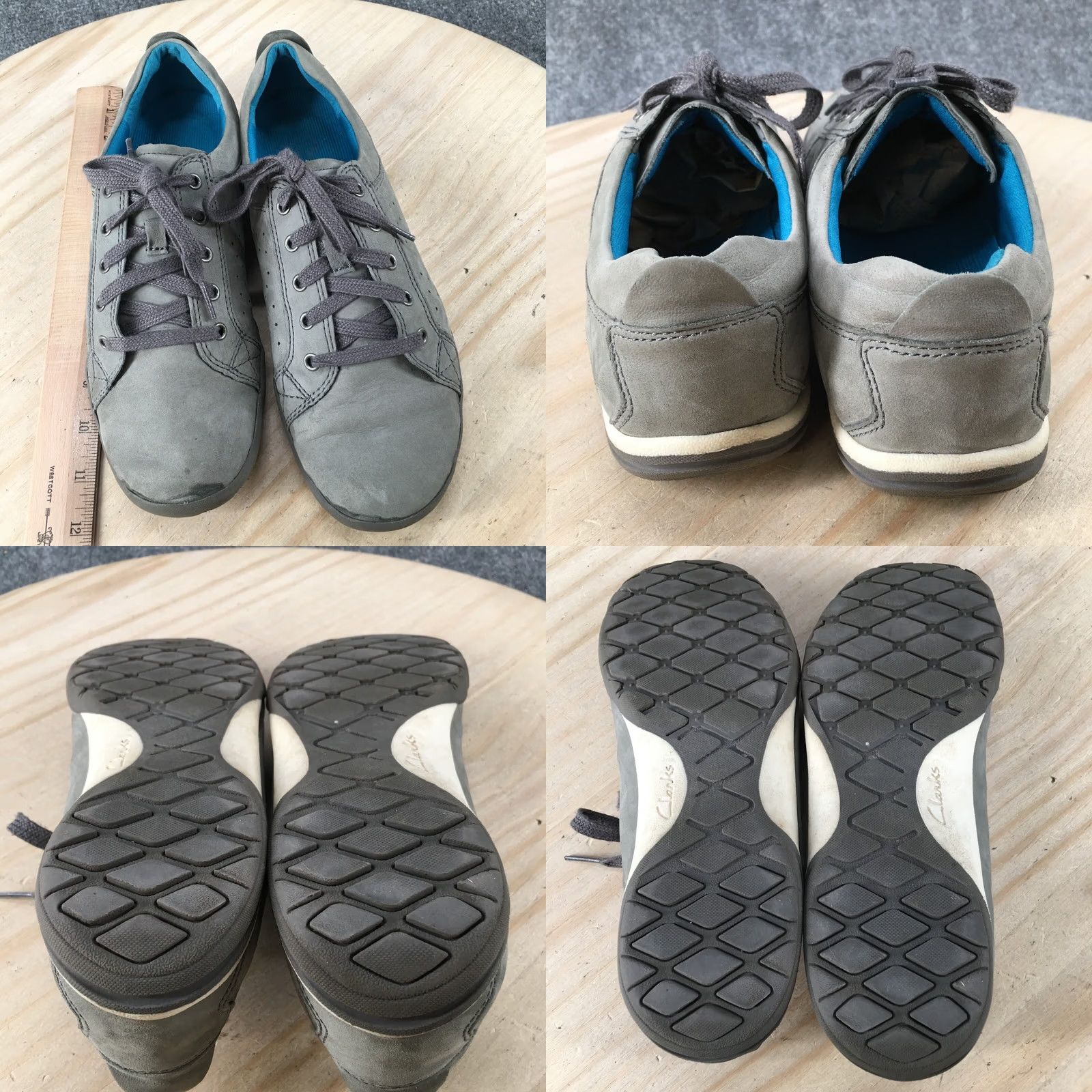 Clarks Clarks Womens 9 M Casual Sneakers Gray Leather Lace Up Low Top Size M / US 6-8 / IT 42-44 - 8 Thumbnail
