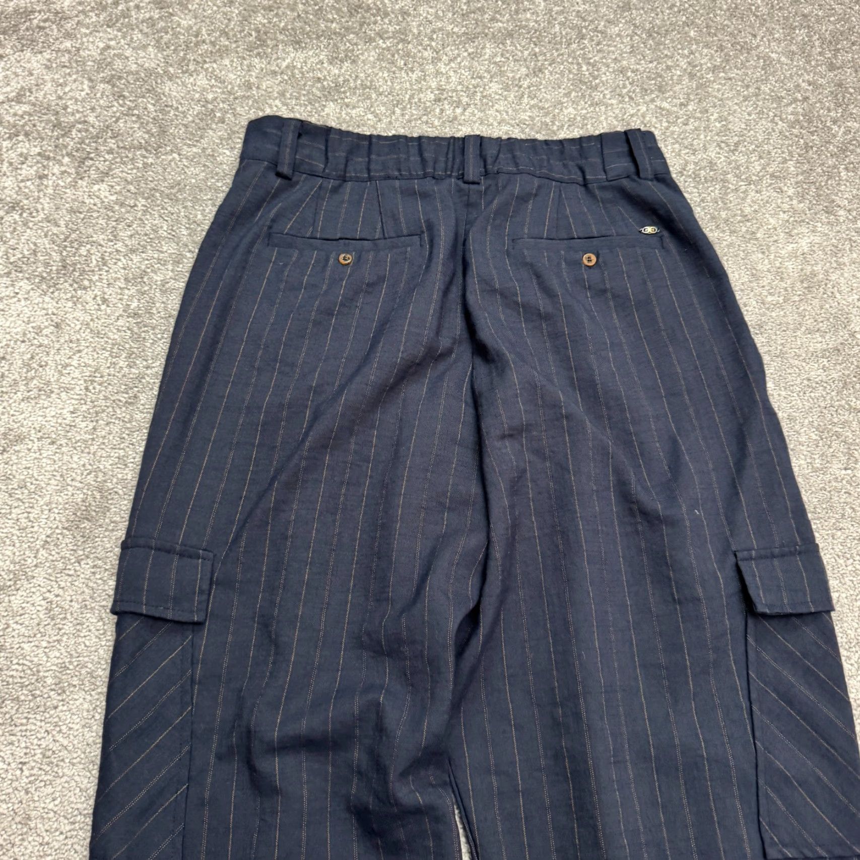 Sam Edelman Sam Edelman Cargo Pants Womens 10 Navy Blue Striped High Rise Taepred Leg Casual Size 32" / US 10 / IT 46 - 3 Thumbnail
