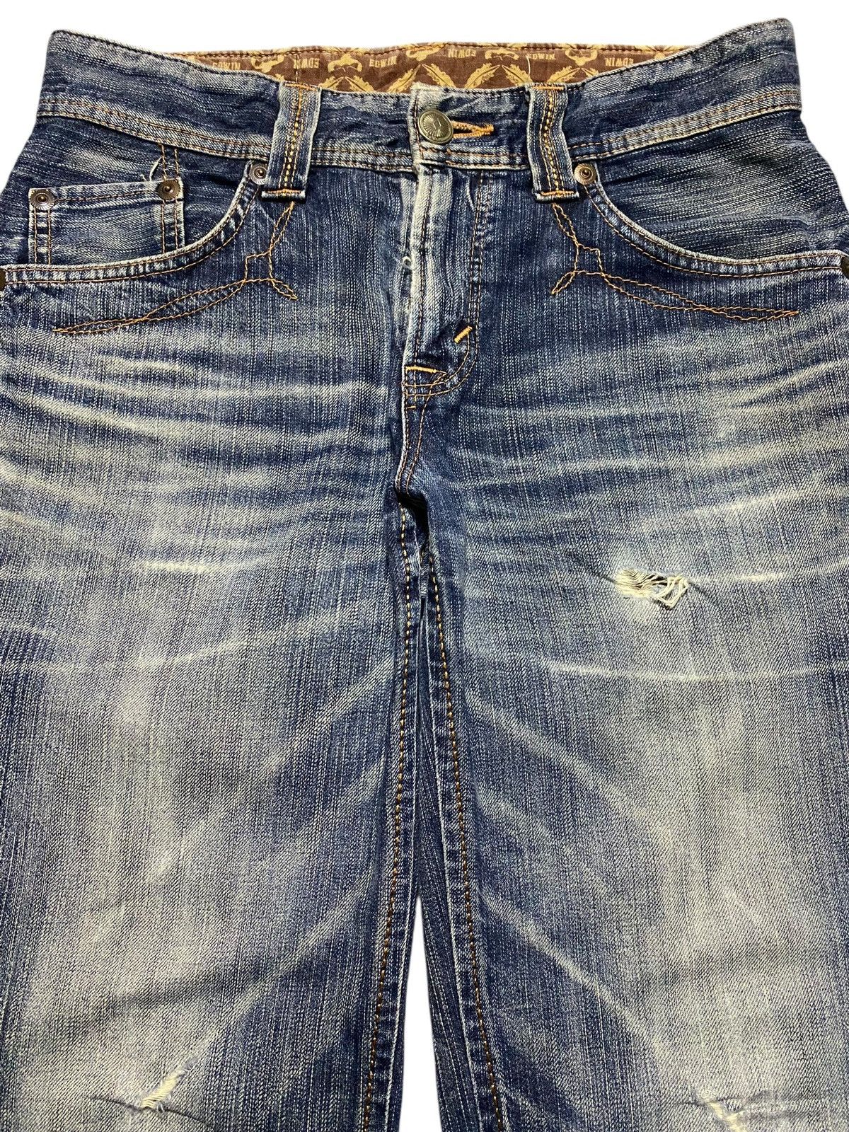 Japanese Brand Vintage Edwin 431 XVS Blue Wash Distressed Flare Jeans Size US 31 - 3 Thumbnail