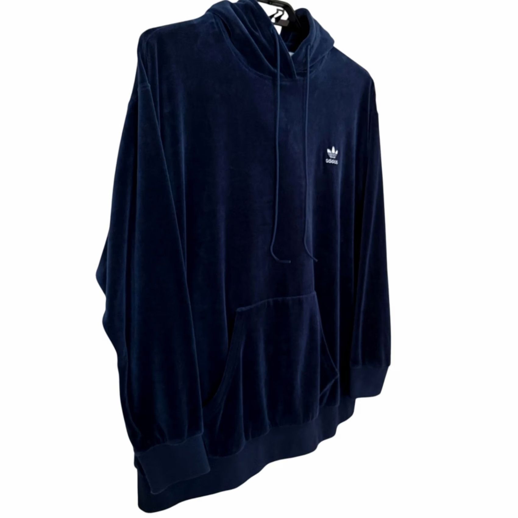 Adidas Adidas Velour Trefoil Hoodie Blue Women's 1X Hoodie Pullover Velour Logo Pockets Kangaroo Pocket Sweatshirt Activewear Casual Travel Size XL / US 12-14 / IT 48-50 - 3 Thumbnail