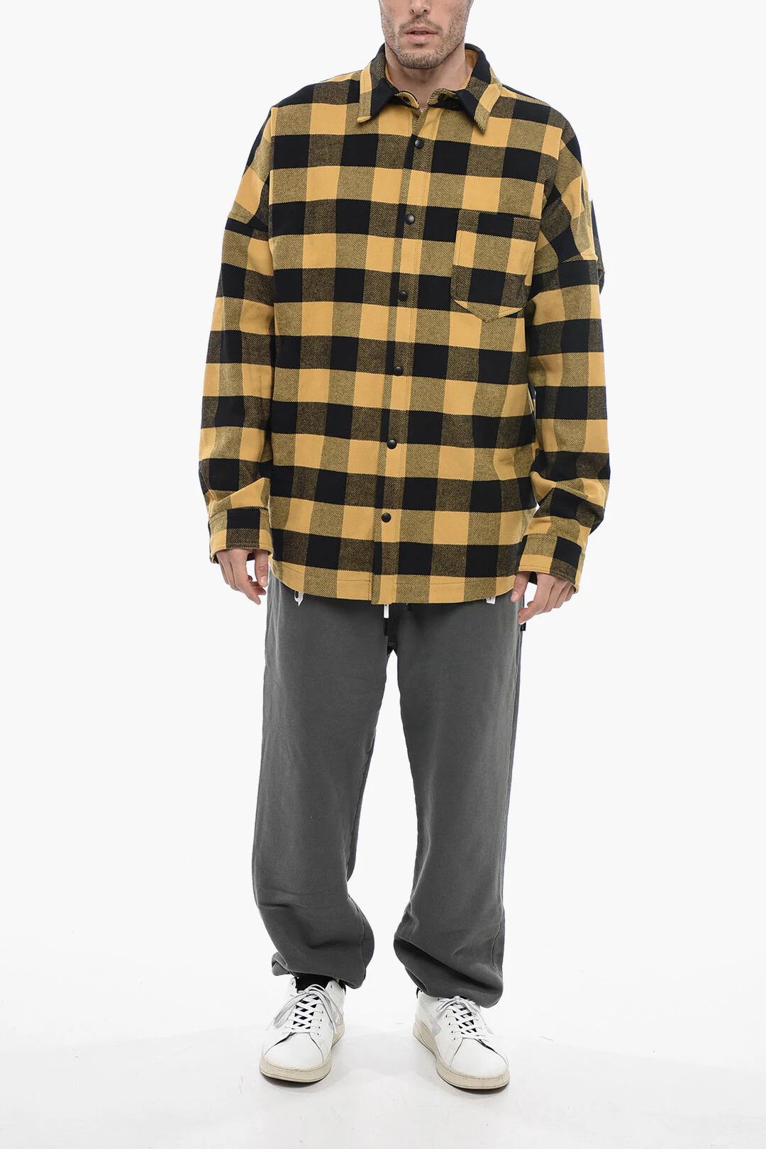 Palm Angels og1mm0326 Buffalo Check Overshirt in Yellow/Black Size US S / EU 44-46 / 1 - 4 Thumbnail