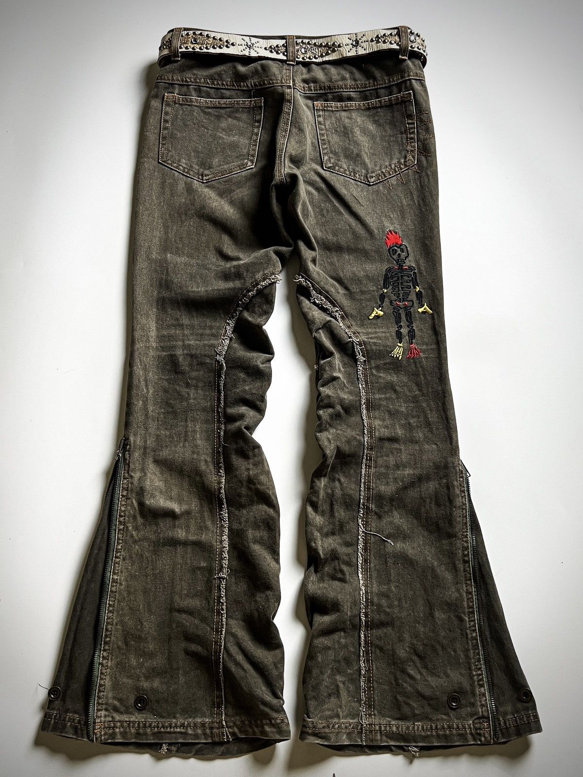 Japanese Brand Algonquins Visual Kei Mohawk Skeleton Distressed Flare Jeans Size US 31 - 11 Thumbnail