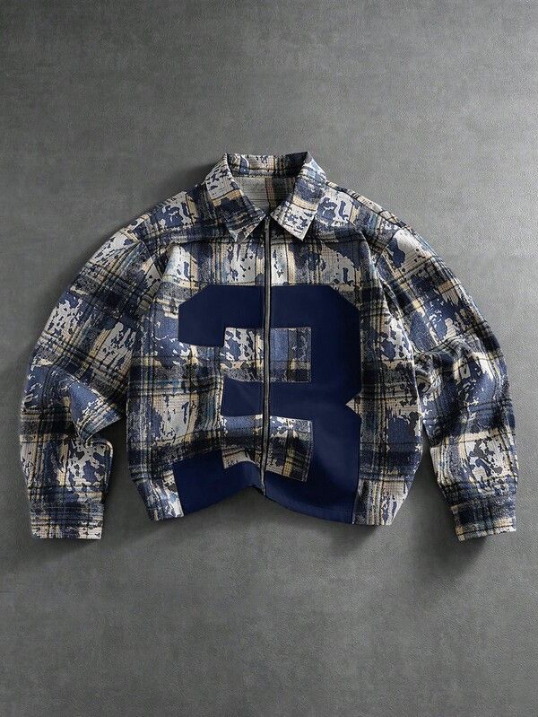 Japanese Brand Plaid Distressed Patchwork Jacket embroidered number 3 Size US L / EU 52-54 / 3 - 1 Thumbnail