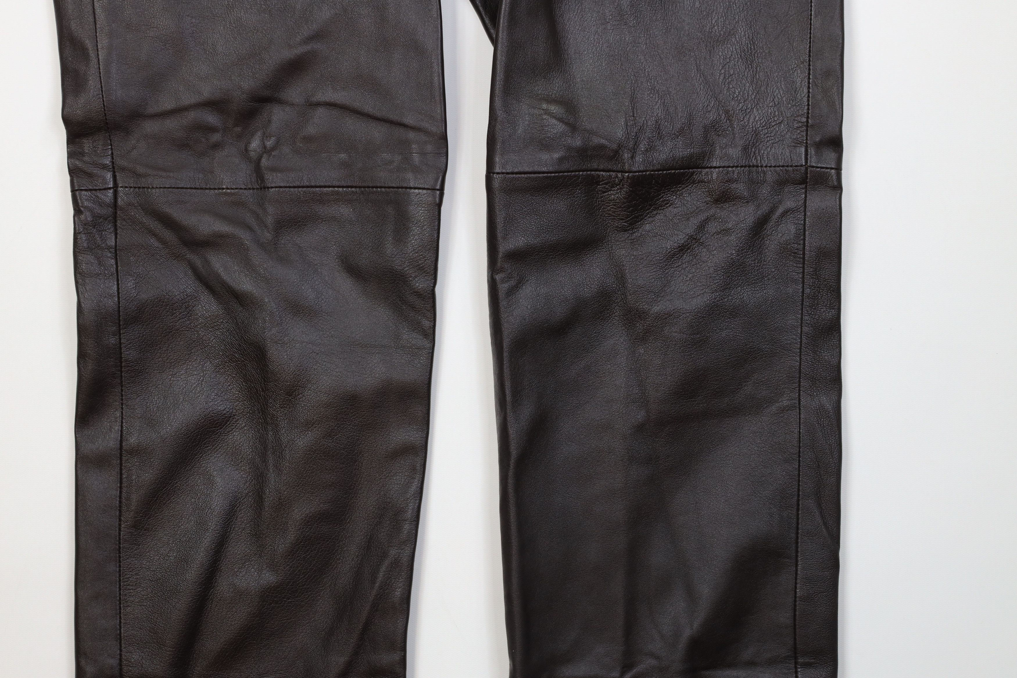 Vintage Vintage 90s Streetwear Flared Leather Pants Trousers Brown Size 34" / US 12 / IT 48 - 4 Thumbnail