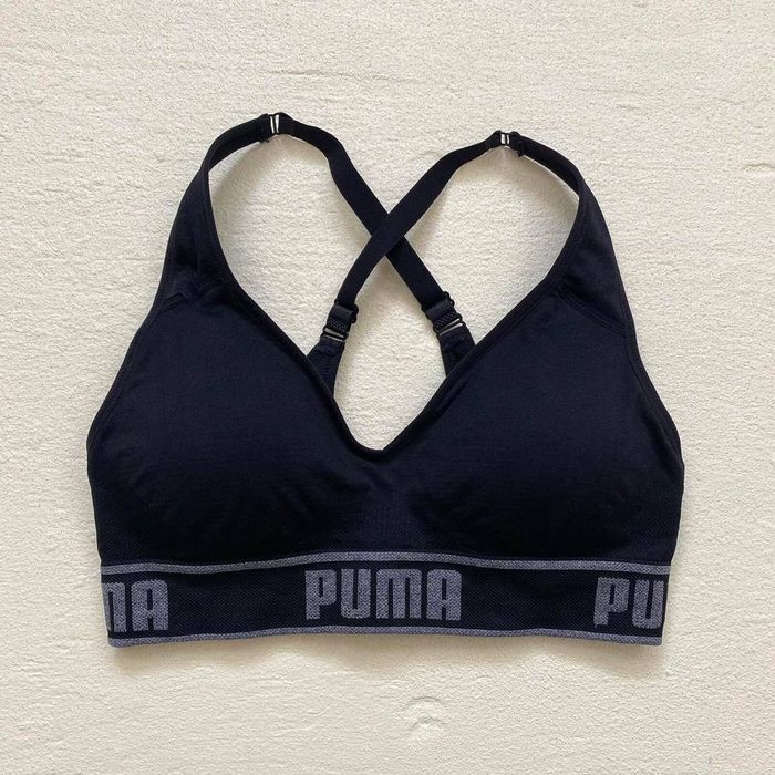 Puma Puma Logo Racerback Padded Sports Bra, Size Small