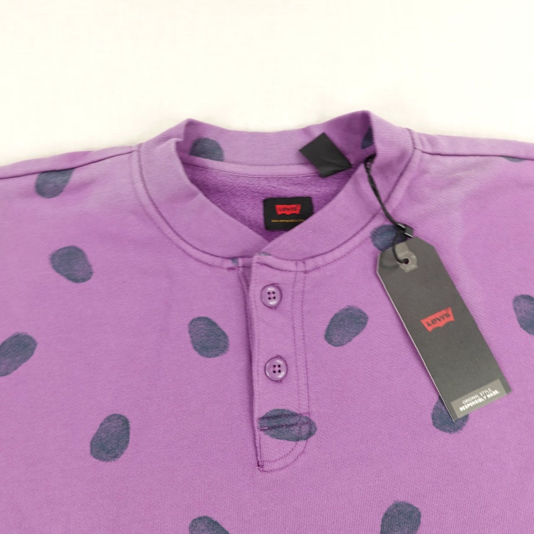 Levi's VINTAGE Levi's Sweatshirt Mens XL Purple Polka Dots Henley Pullover Sweater Oversized - Size US XL / EU 56 / 4 - 2 Thumbnail