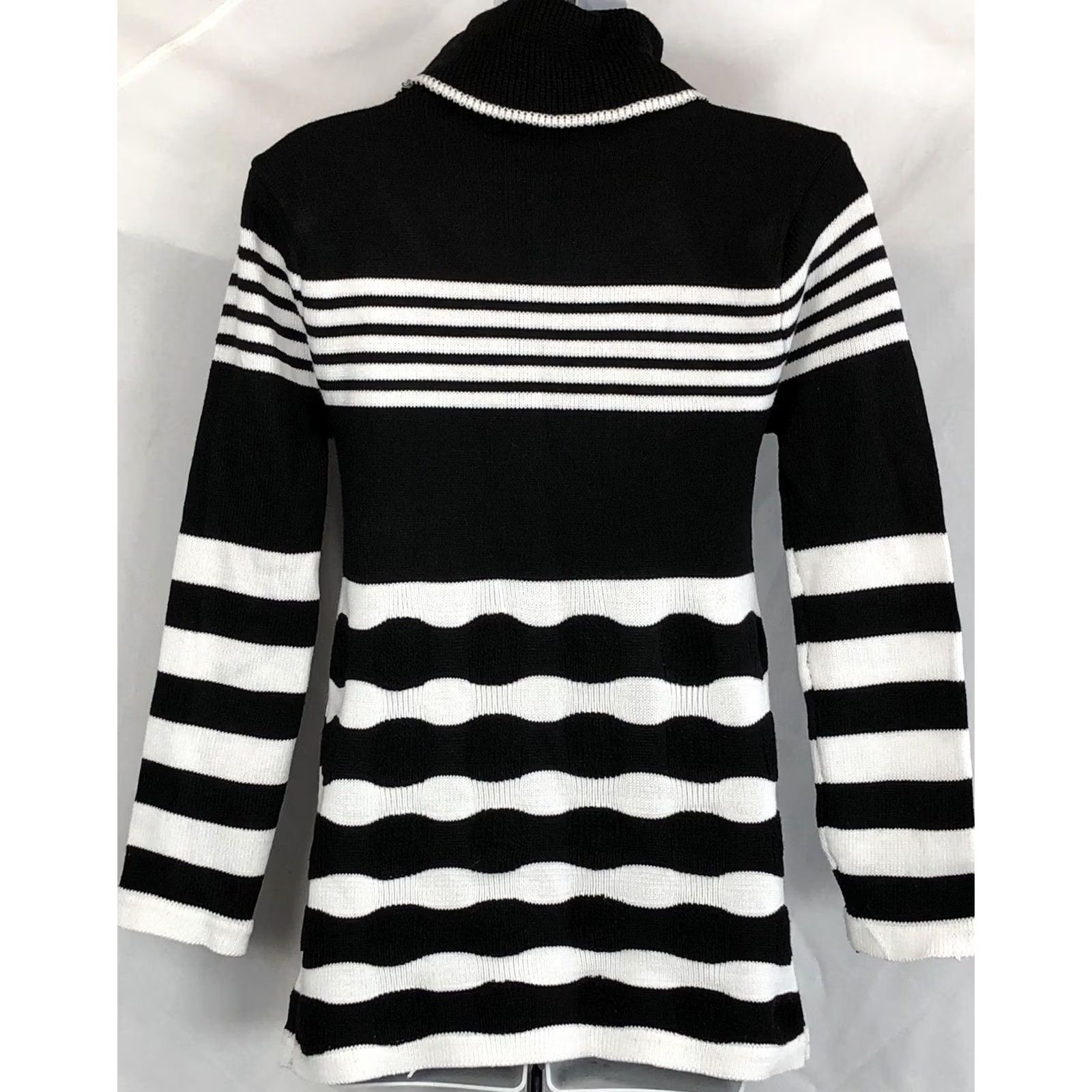Vintage Nicole K Tunic Sweater M JRS Blk Stripe Turtle Neck Buttons Grunge Emo Punk Knit Style Long Sleeve Casual Shirt Womens Mens? Size M / US 6-8 / IT 42-44 - 3 Thumbnail