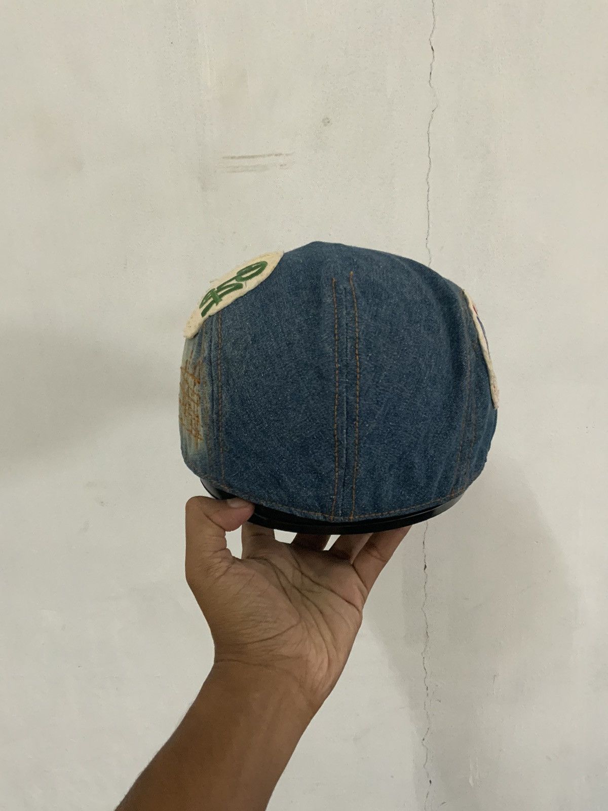 Japanese Brand Brewster Academy Distressed Sashiko Boro Denim Flat Hat Size ONE SIZE - 4 Thumbnail