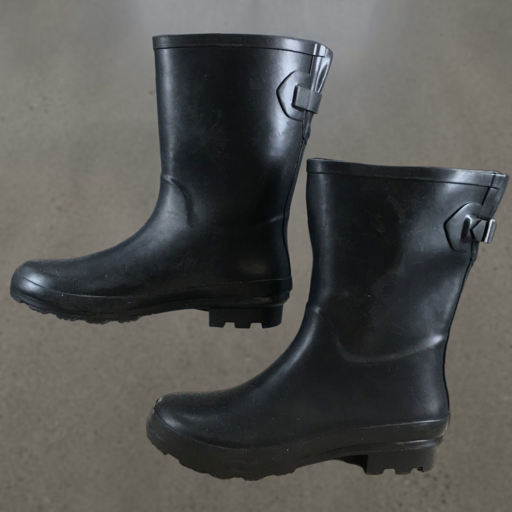 Vintage A New Day Rain Boots Womens 10 Garden Mid Calf Black Rubber Pull On Comfort Boots Size US 10 / IT 40 - 1 Thumbnail