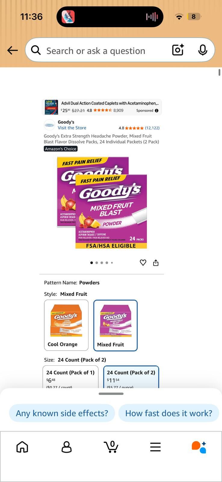 Butter Goods Goody's Mixed Fruit Blast Headache Powder, Fast Pain Relief, Size ONE SIZE - 1 Preview