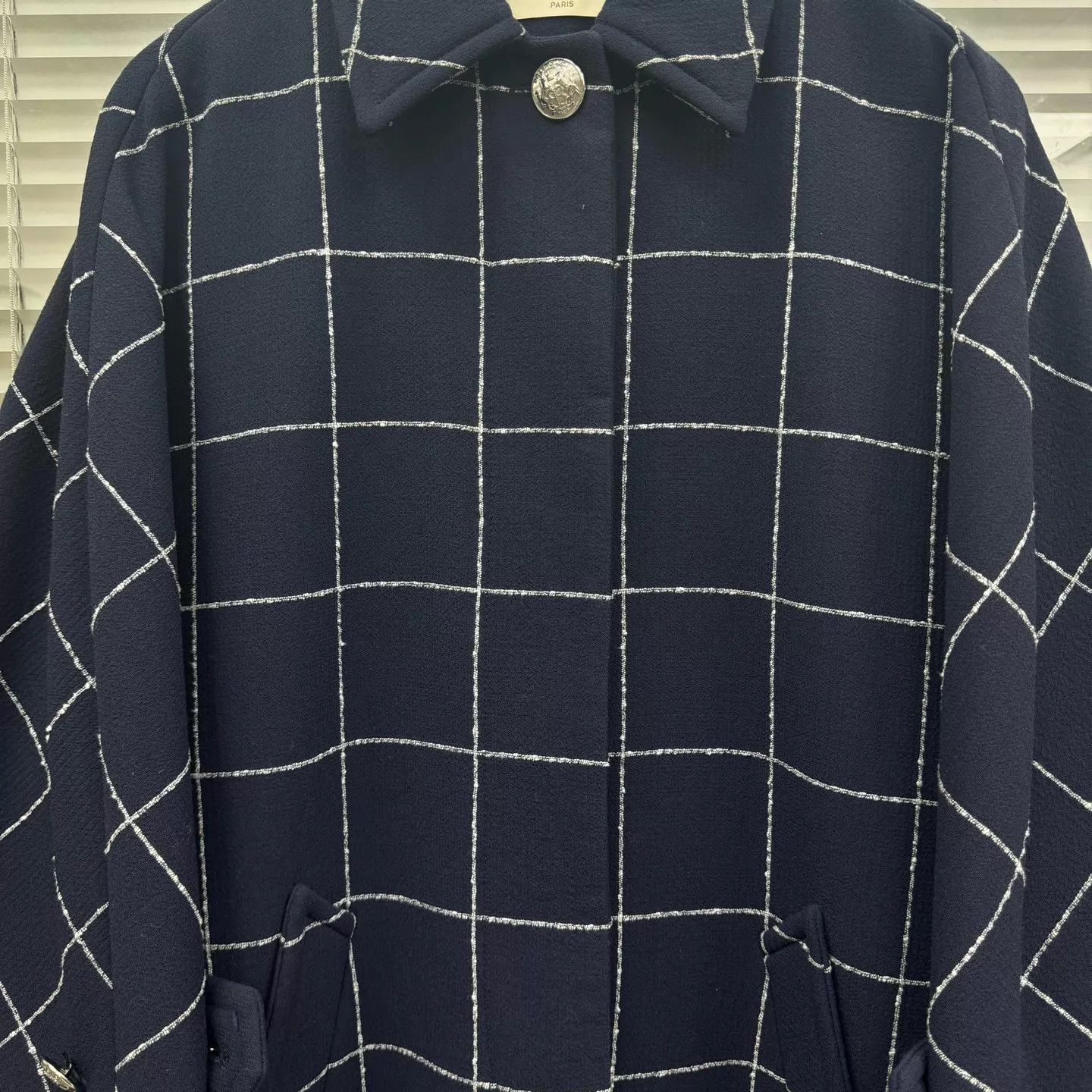 Balenciaga Balenciaga Navy Check Cape Coat Women's 36 99 New Size XS / US 0-2 / IT 36-38 - 6 Thumbnail