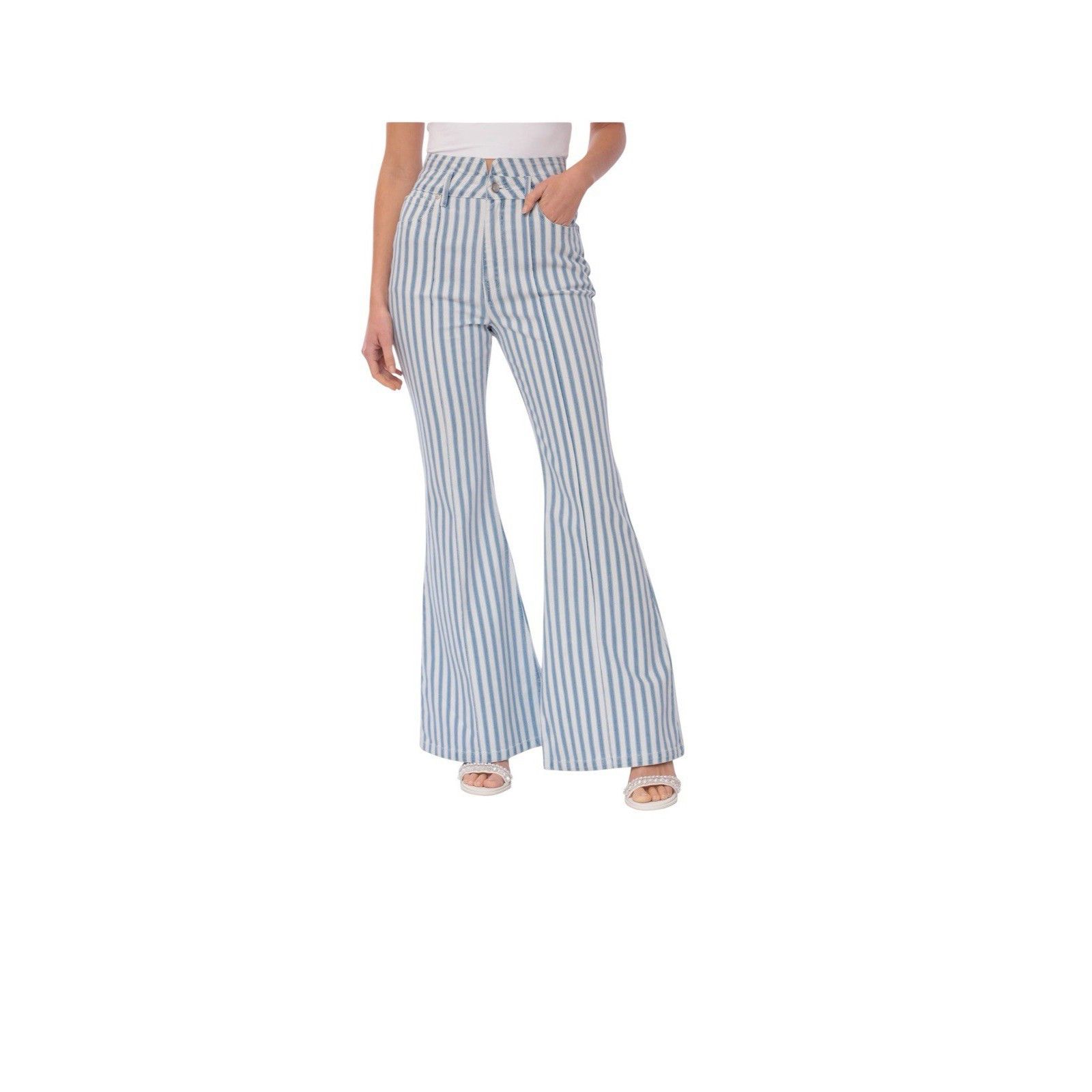 AVEC LES FILLES NWOT AVEC LES FILLES STRIPED HIGH WAIST FLARE JEANS Size 24" / US 00 / IT 34 - 1 Thumbnail