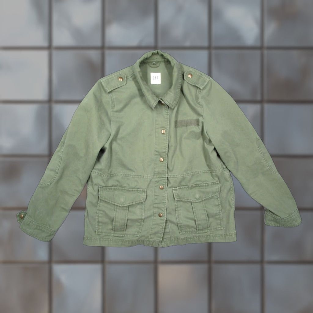 Gap GAP Jacket Womens S green snap up SQUARE UTILITY military field jacket w/ pockets - 100% cotton Size S / US 4 / IT 40 - 1 Thumbnail