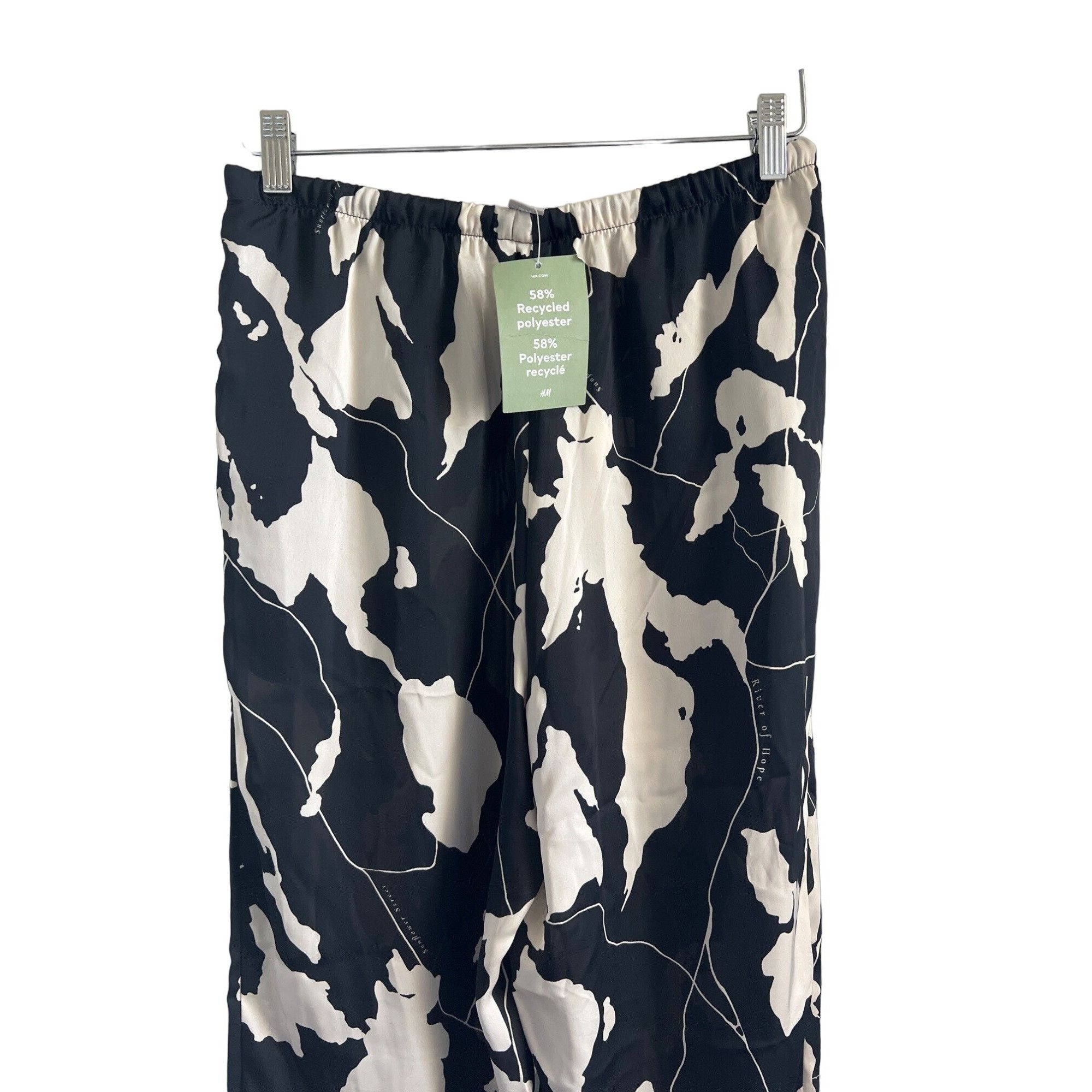 H&M H&M Silky Drawstring Pants Black & Ivory Wide Leg Size 25" / US 0 / IT 36 - 6 Thumbnail
