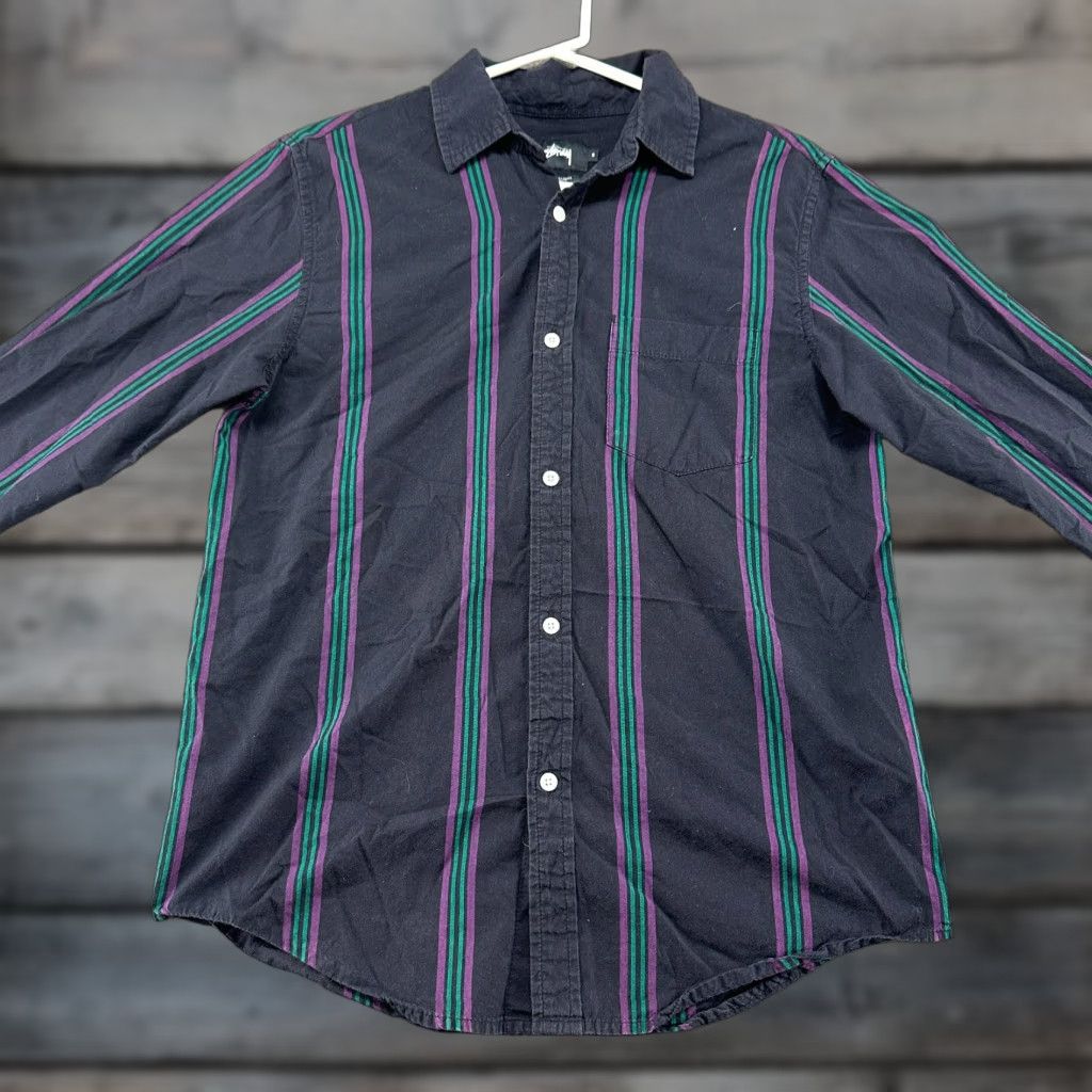 Pinko Stussy Shirt Mens Small Black Pink Green Long Sleeve Button Up Striped Cotton Size US S / EU 44-46 / 1 - 1 Thumbnail