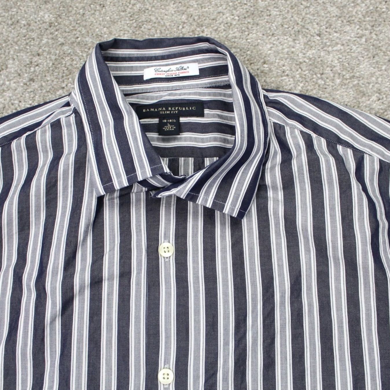 Banana Republic Banana Republic Shirt Mens Large Blue/Gray Striped Albini Fabric Cotton Button-Up Slim Fit Size US L / EU 52-54 / 3 - 5 Thumbnail