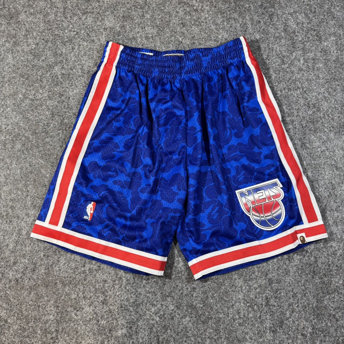 Bape × Mitchell & Ness BAPE x Mitchell & Ness New Jersey Nets Shorts Blue Size US 33 - 1 Thumbnail