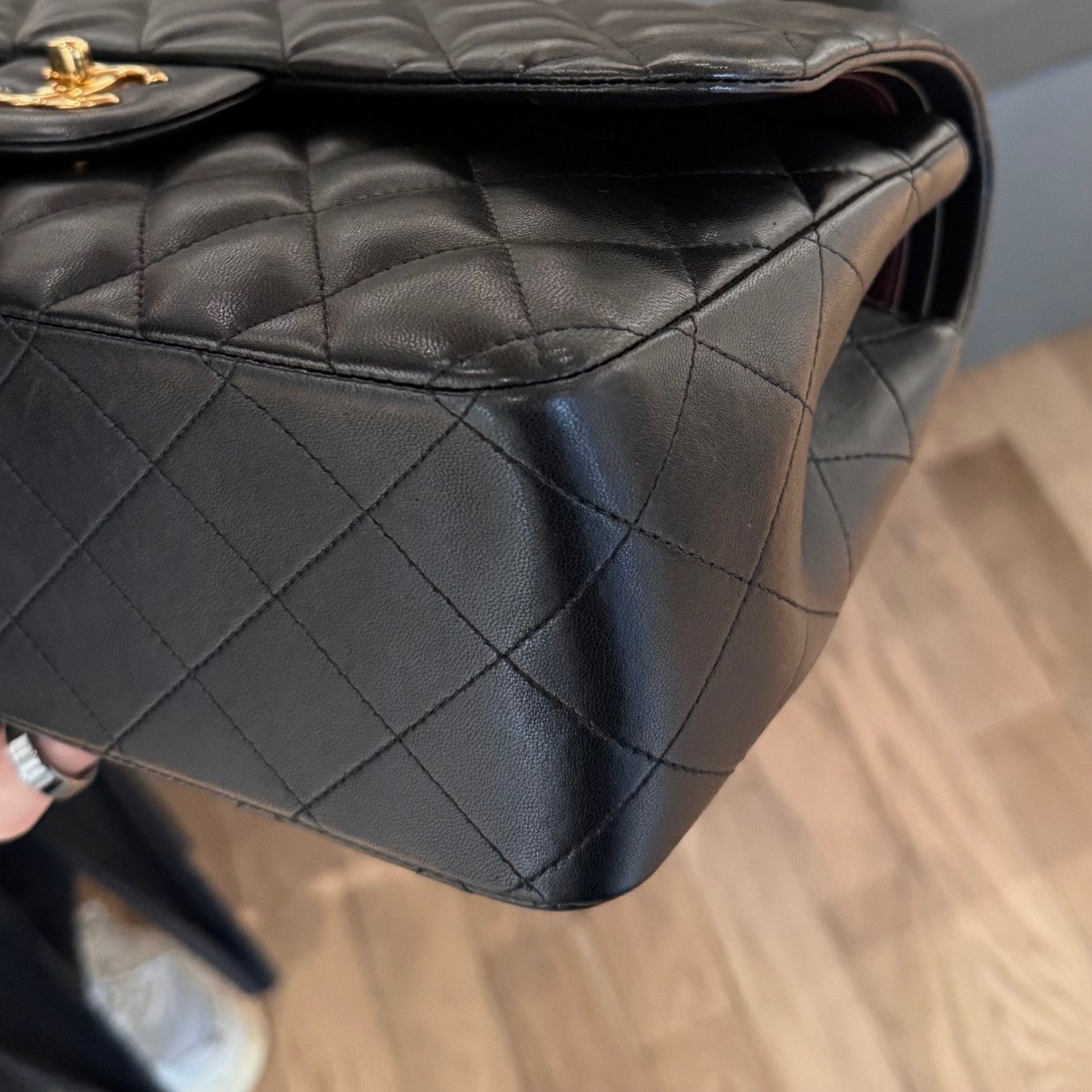 Chanel Black Lambskin GHW Jumbo Classic Double Flap Bag