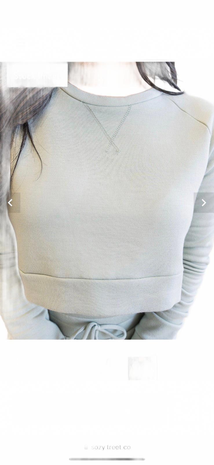 Designer Soft Cozy Crop Sweatshirt in Sage Green XL Size ONE SIZE - 4 Thumbnail