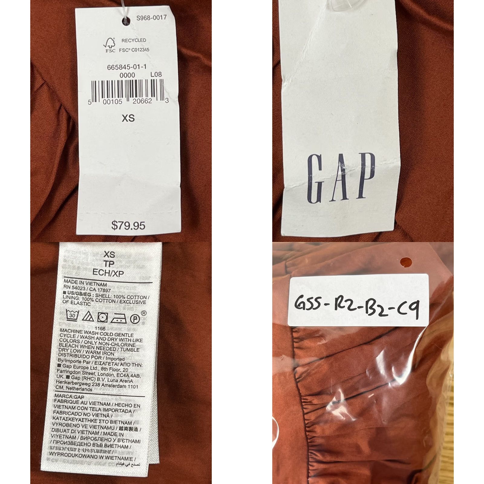 Gap GAP Womens XS Puff Sleeve Tiered Mini Dress Rust Brown Smocked Bodice Cotton NWT Size XS / US 0-2 / IT 36-38 - 8 Thumbnail
