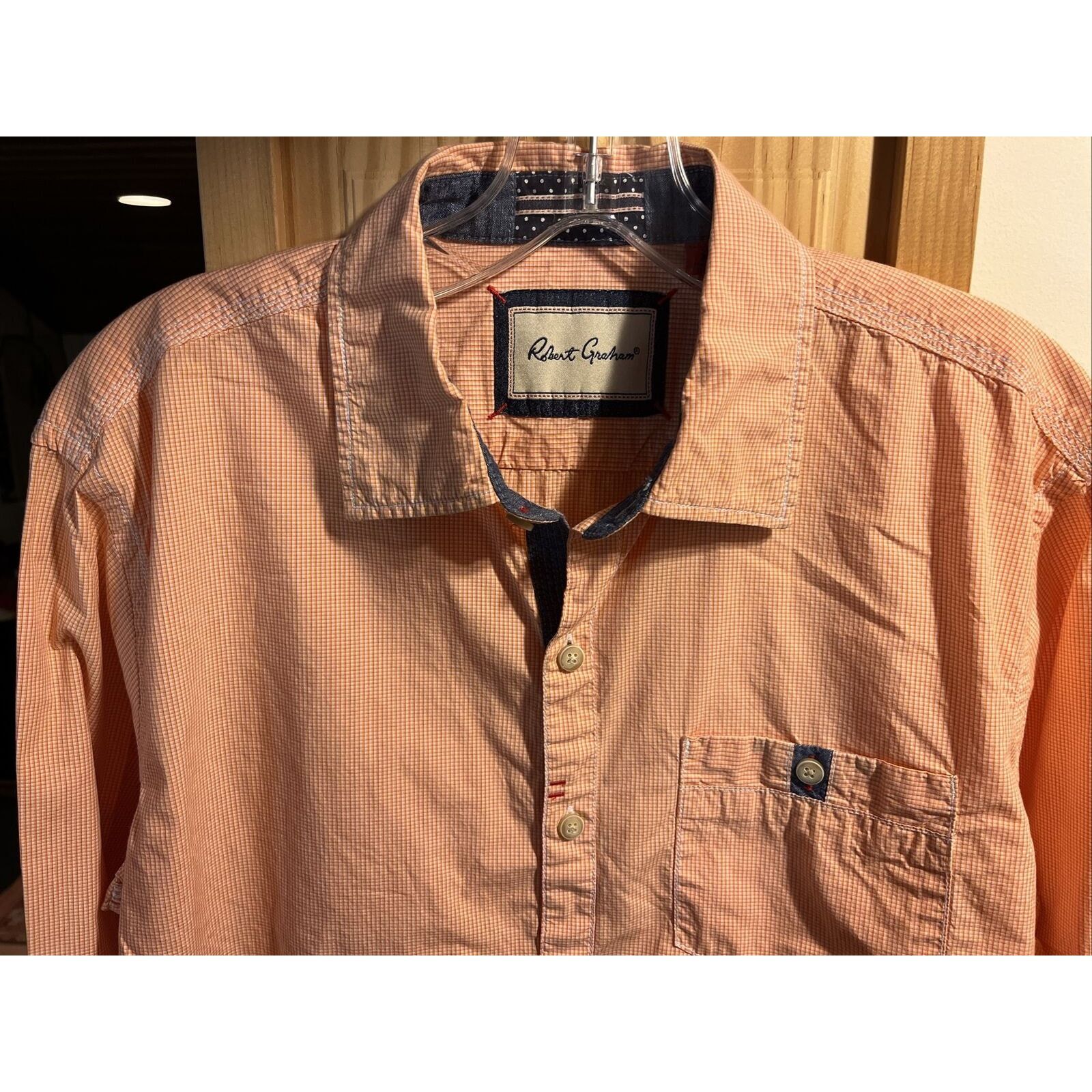 Robert Graham Robert Graham Men’s M Orange Check LS Button Up Cotton Shirt Size US M / EU 48-50 / 2 - 4 Thumbnail