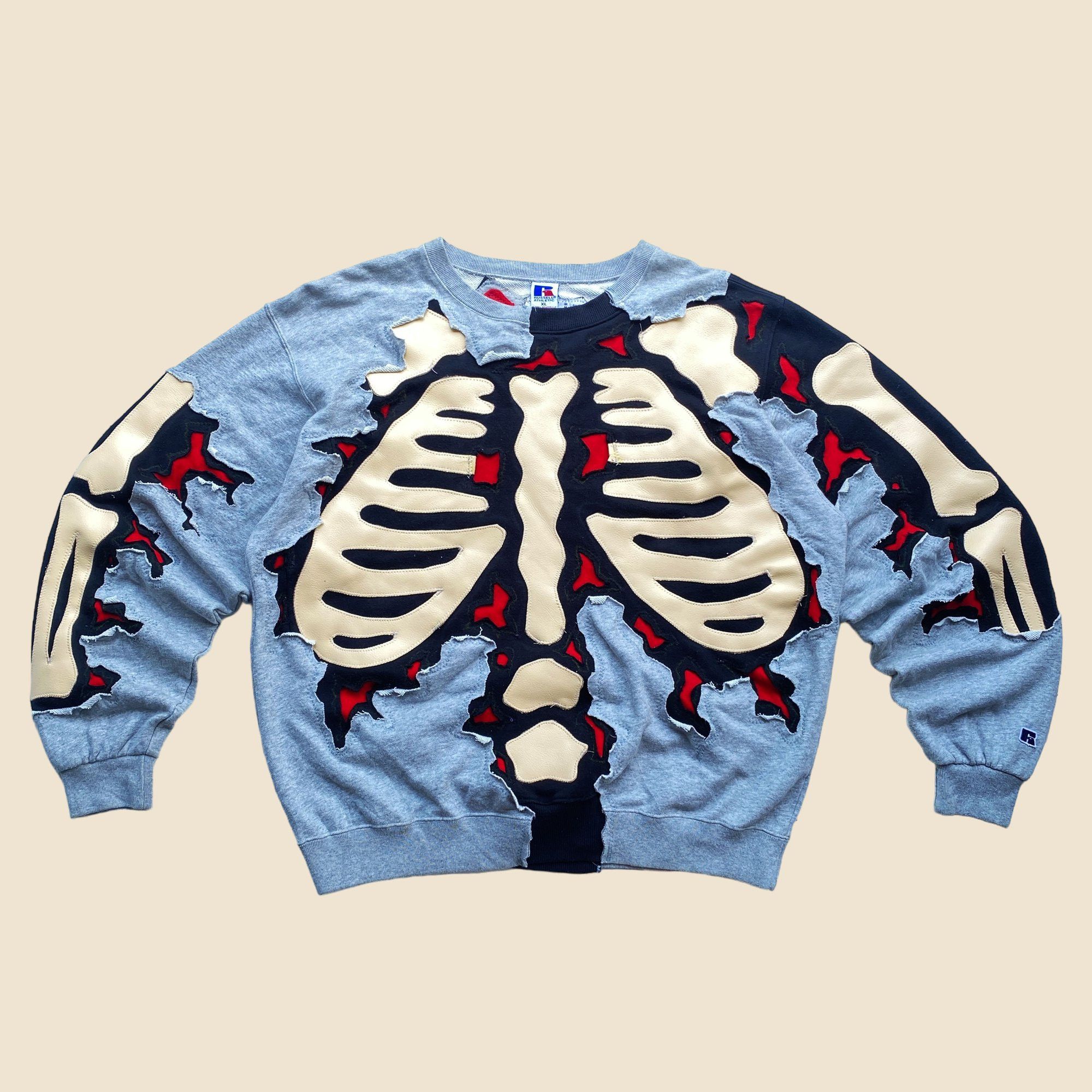 Handmade × Japanese Brand 1 OF 1 REWORKED LEATHER SKELETON SWEATSHIRT SIZE L / XL Size US XL / EU 56 / 4 - 1 Thumbnail