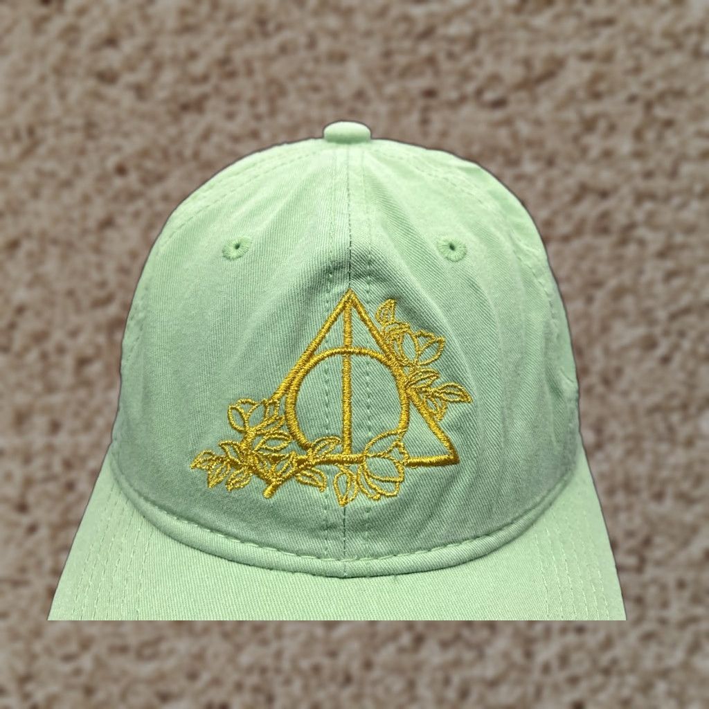 Vintage VINTAGE Harry Potter Deathly Hallows Hat Cap Strap Back Adult Green Cotton Low Profile Size ONE SIZE - 1 Thumbnail