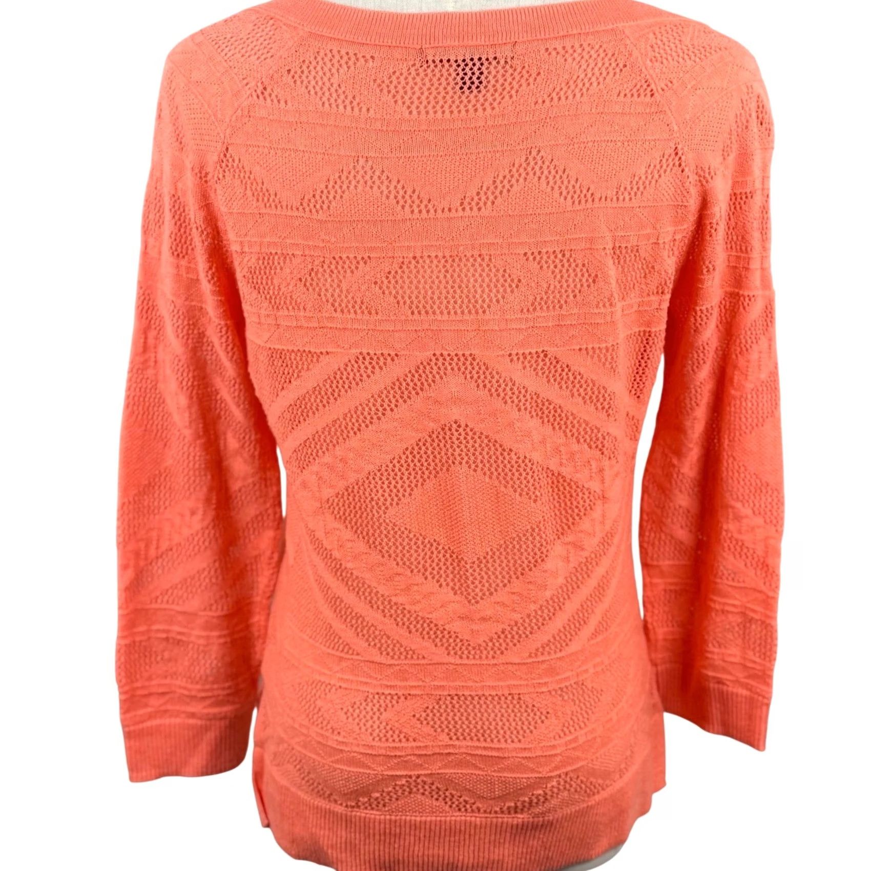 American Eagle Outfitters VINTAGE American Eagle Cardigan M Coral Orange Pointelle Diamond Open Knit Retro 2012 Size M / US 6-8 / IT 42-44 - 3 Thumbnail