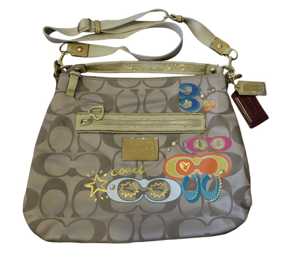 Coach Daisy Poppy Appliqué Hobo Shoulder Bag in Beige, Women's