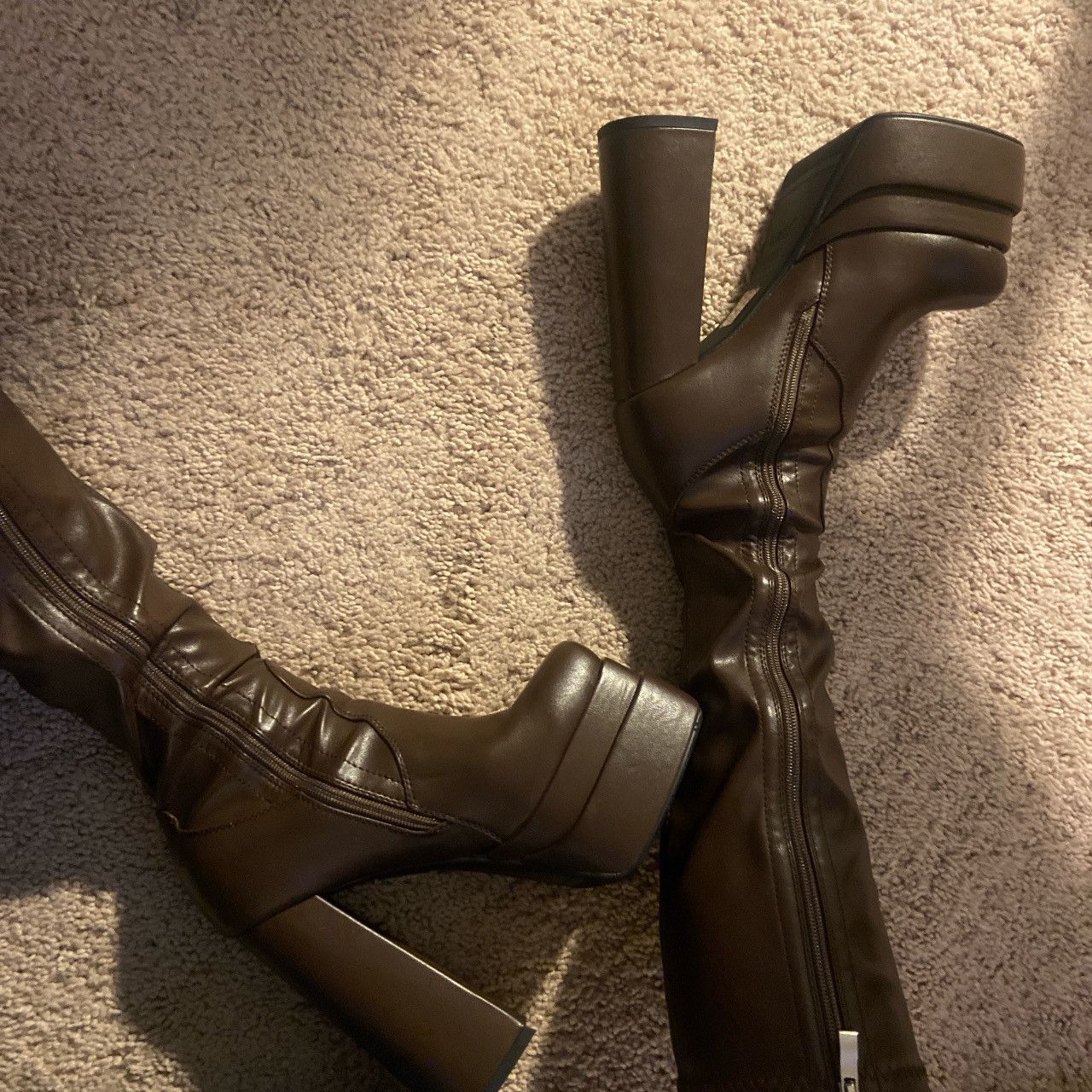 Other Brown Platform knee high faux leather brown boots Size US 7.5 / IT 37.5 - 1 Thumbnail