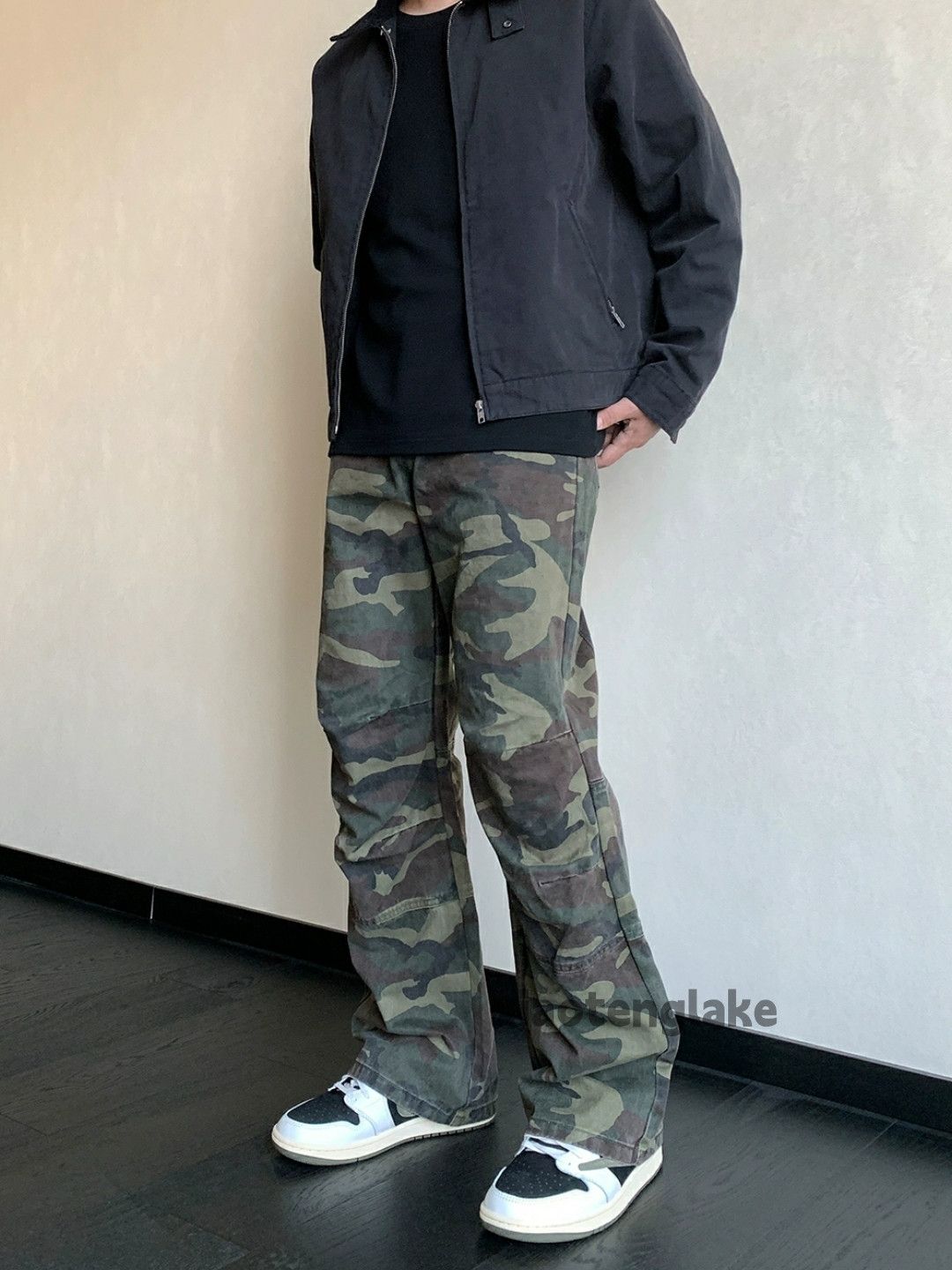 skate hiphop zipper flared camo bootcut pattern pants