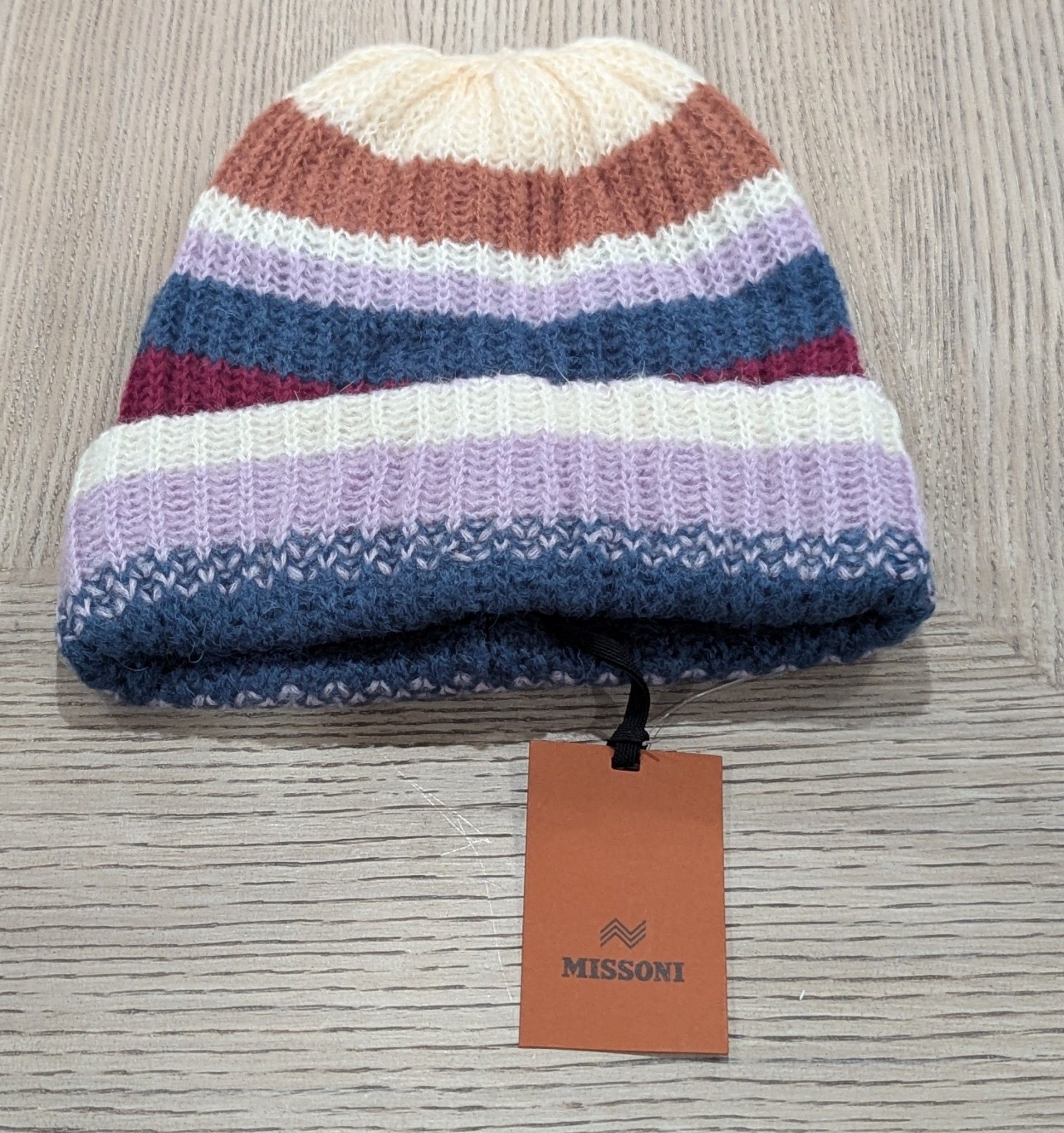 Missoni MISSONI Striped Mohair Blend Cuff Knit Beanie Hat Lavendar Size ONE SIZE - 1 Thumbnail