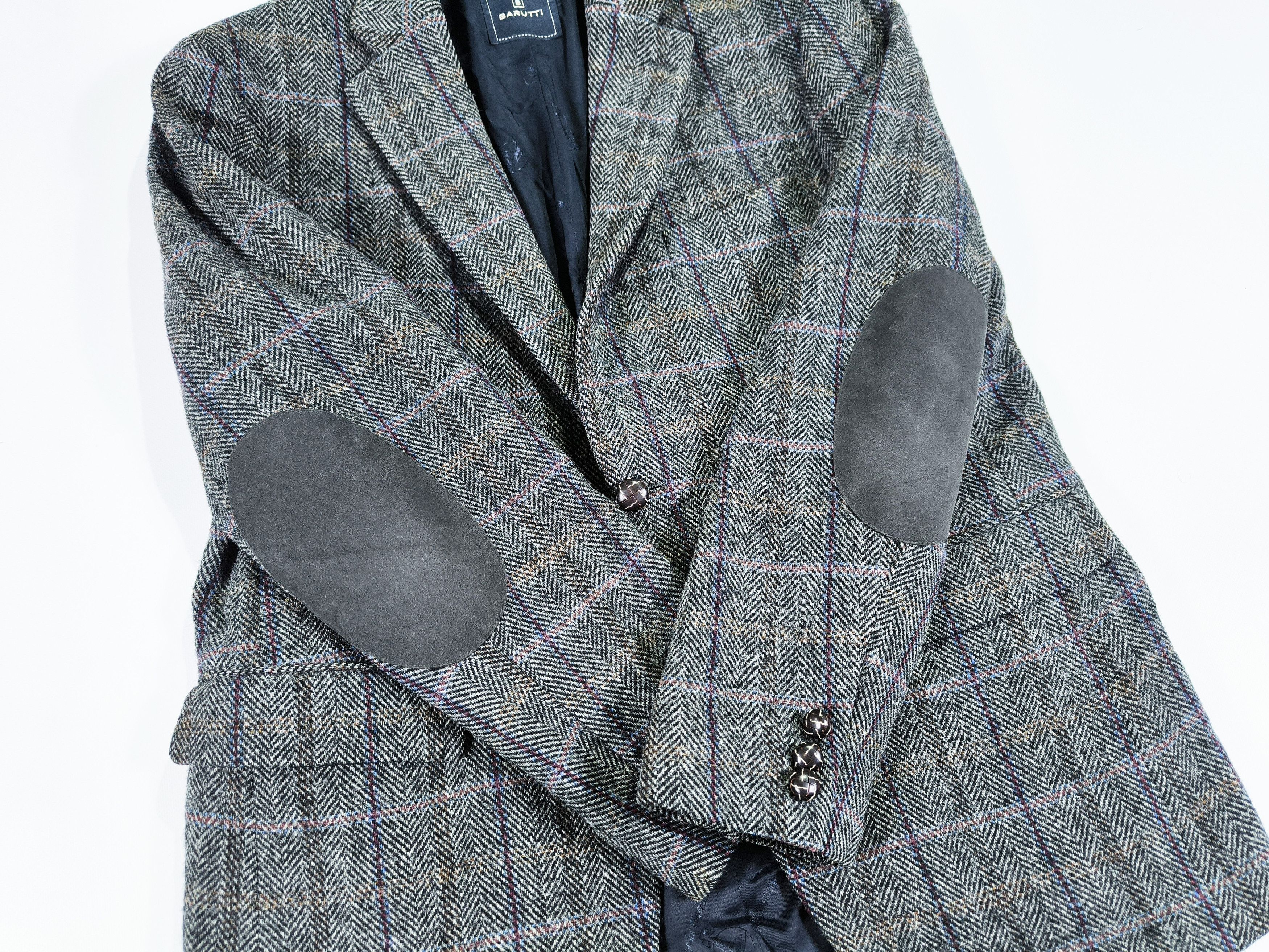Harris Tweed Barutti Harris Tweed Elbow Patches Herringbone Wool Blazer Size 44R - 6 Thumbnail