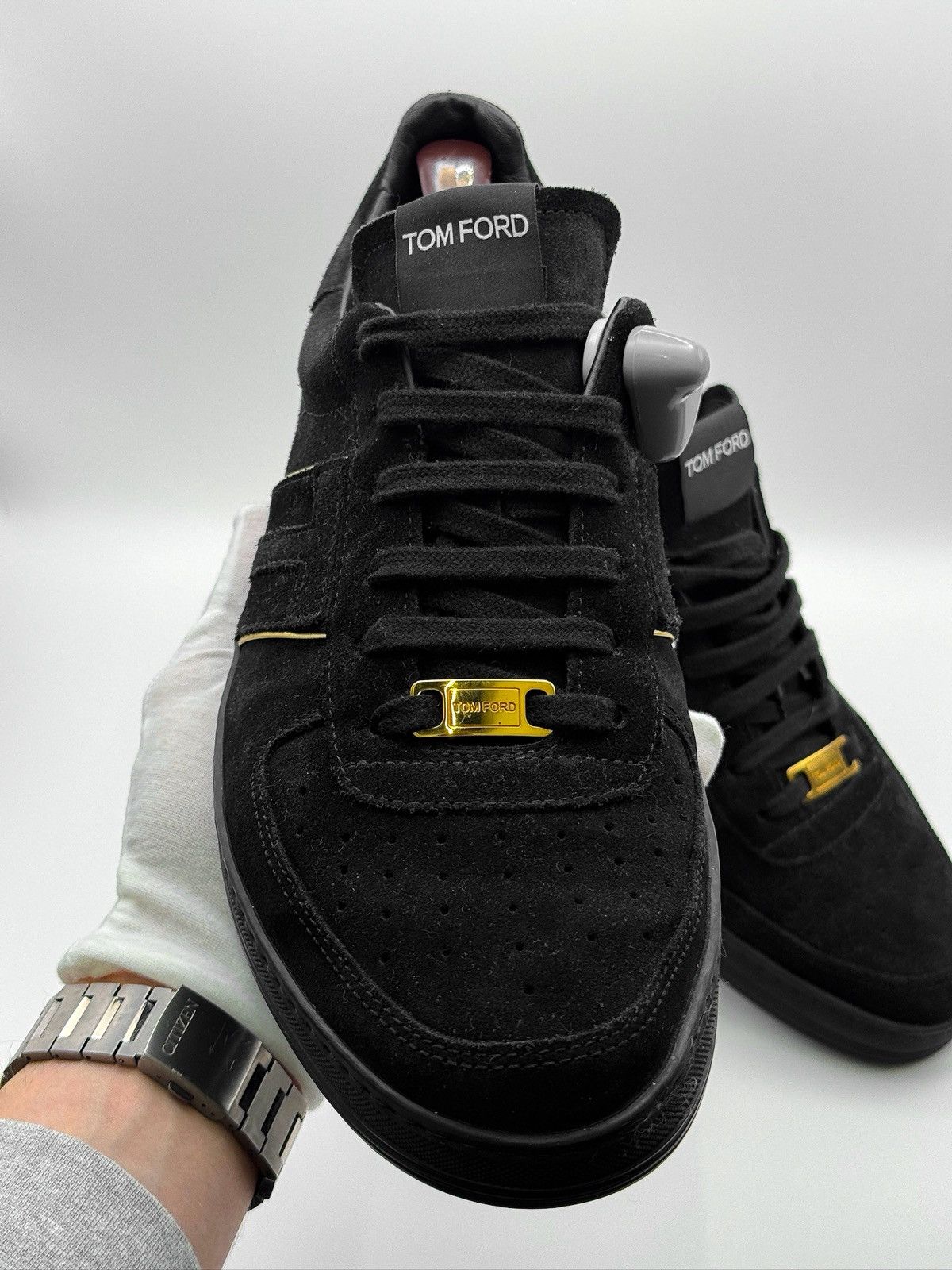Tom Ford Tom Ford Radcliffe Black Suede Gold Hardware Luxury Sneakers Size US 10 / EU 43 - 3 Thumbnail