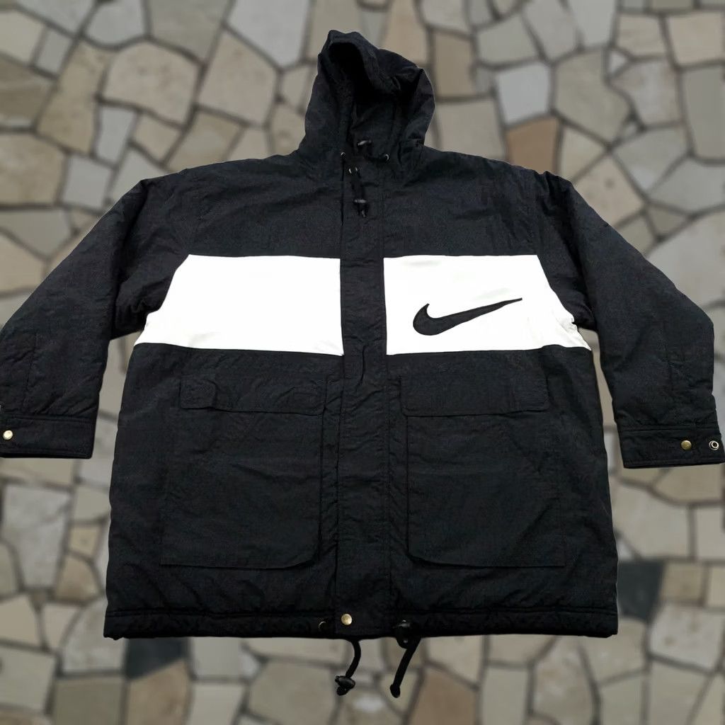 Nike Nike Parka Jacket Mens XL Black White Colorblock Insulated Quilted Full Zip Hooded Coat Size US XL / EU 56 / 4 - 1 Thumbnail