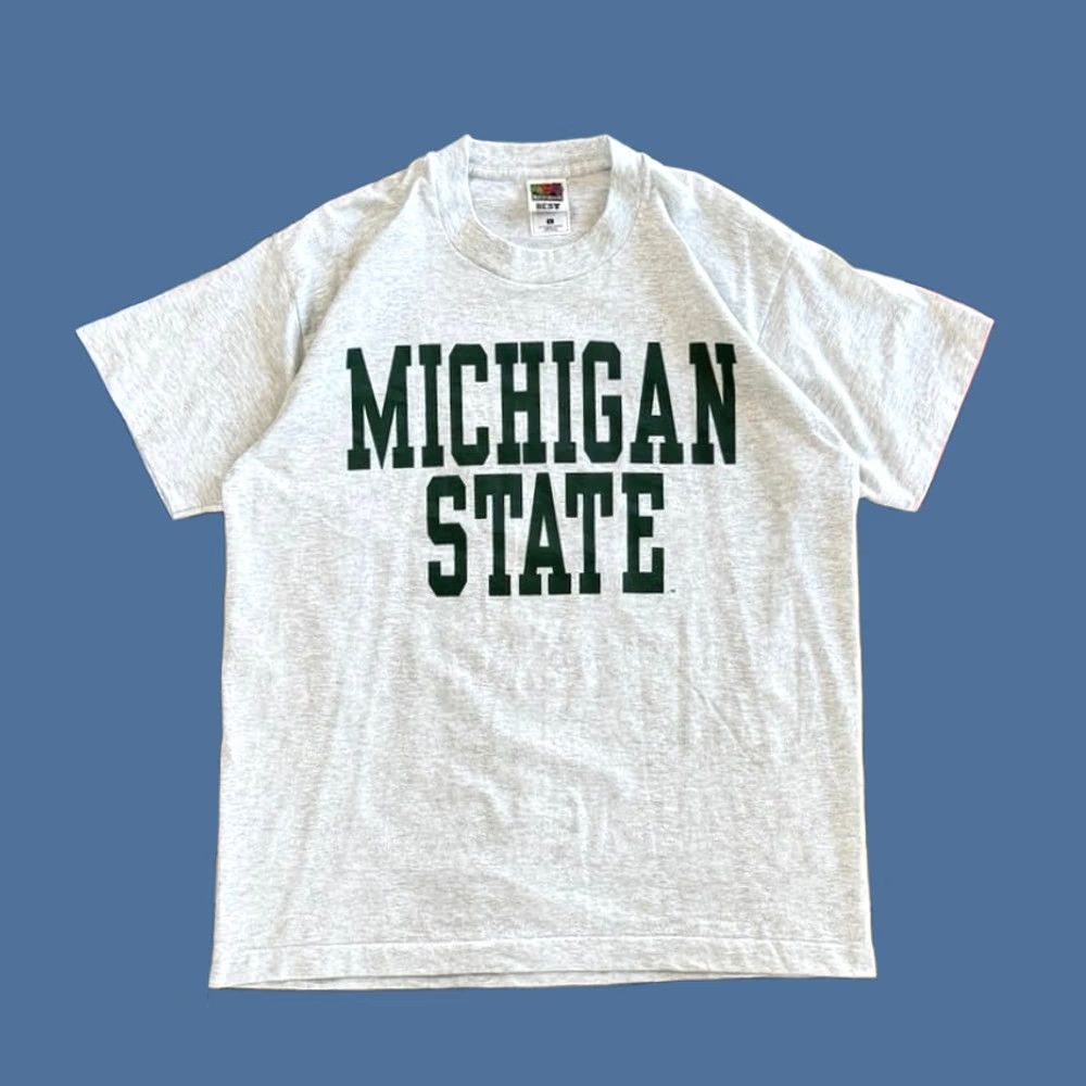Fruit Of The Loom VINTAGE Michigan State University Spell Out T-Shirt Large Single Stitch USA 90s Size US L / EU 52-54 / 3 - 1 Thumbnail