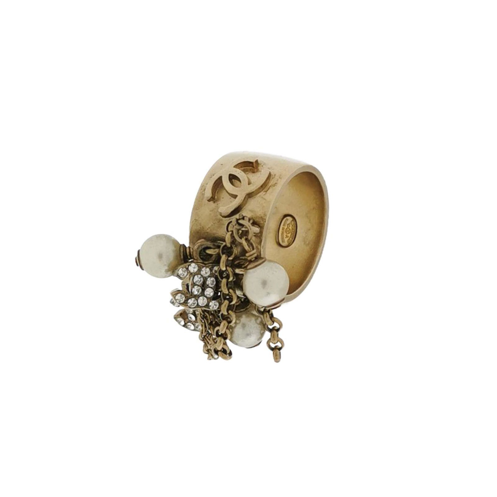 Chanel Chanel Imitation Crystal and Pearl Letter Double C Ring Siz Size ONE SIZE - 1 Thumbnail