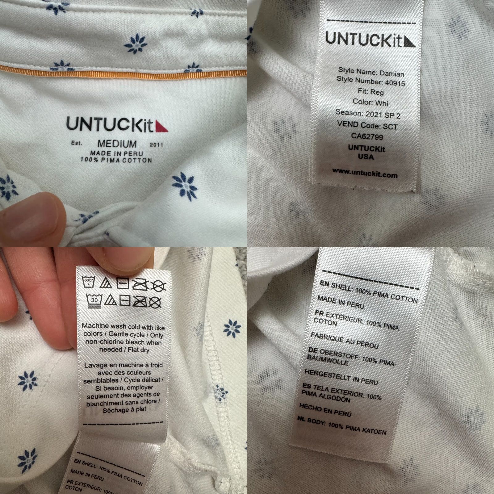 UNTUCKit UNTUCKit Polo Shirt Mens M White Floral Short Sleeve Cotton Polo Shirt Mens M White Floral Short Sleeve Size US M / EU 48-50 / 2 - 8 Thumbnail