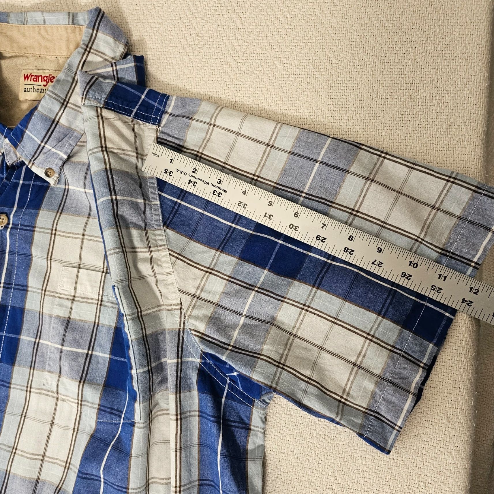 Wrangler Wrangler Button-Down Shirt 2XL Blue Plaid Short Sleeve Pocket Authentic Size US XXL / EU 58 / 5 - 6 Thumbnail