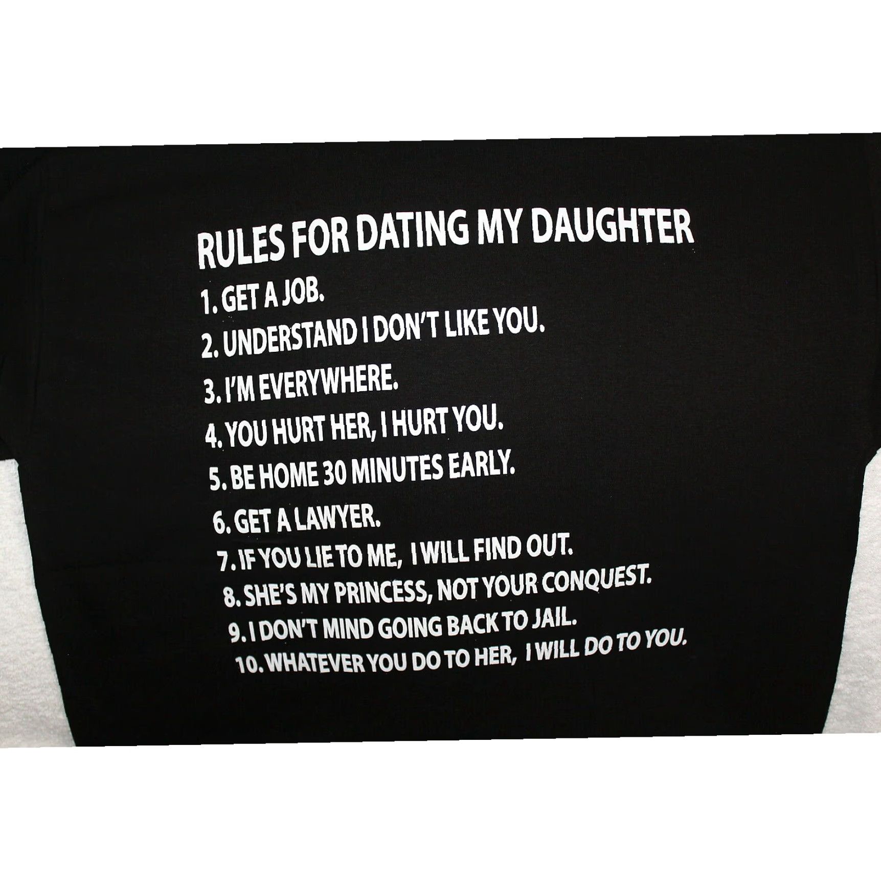 Vintage FUNNY HUMOR T-SHIRT RULES FOR DATING MY DAUGHTER GRAPHIC TEE BLACK MEN'S LARGE Size US L / EU 52-54 / 3 - 2 Thumbnail