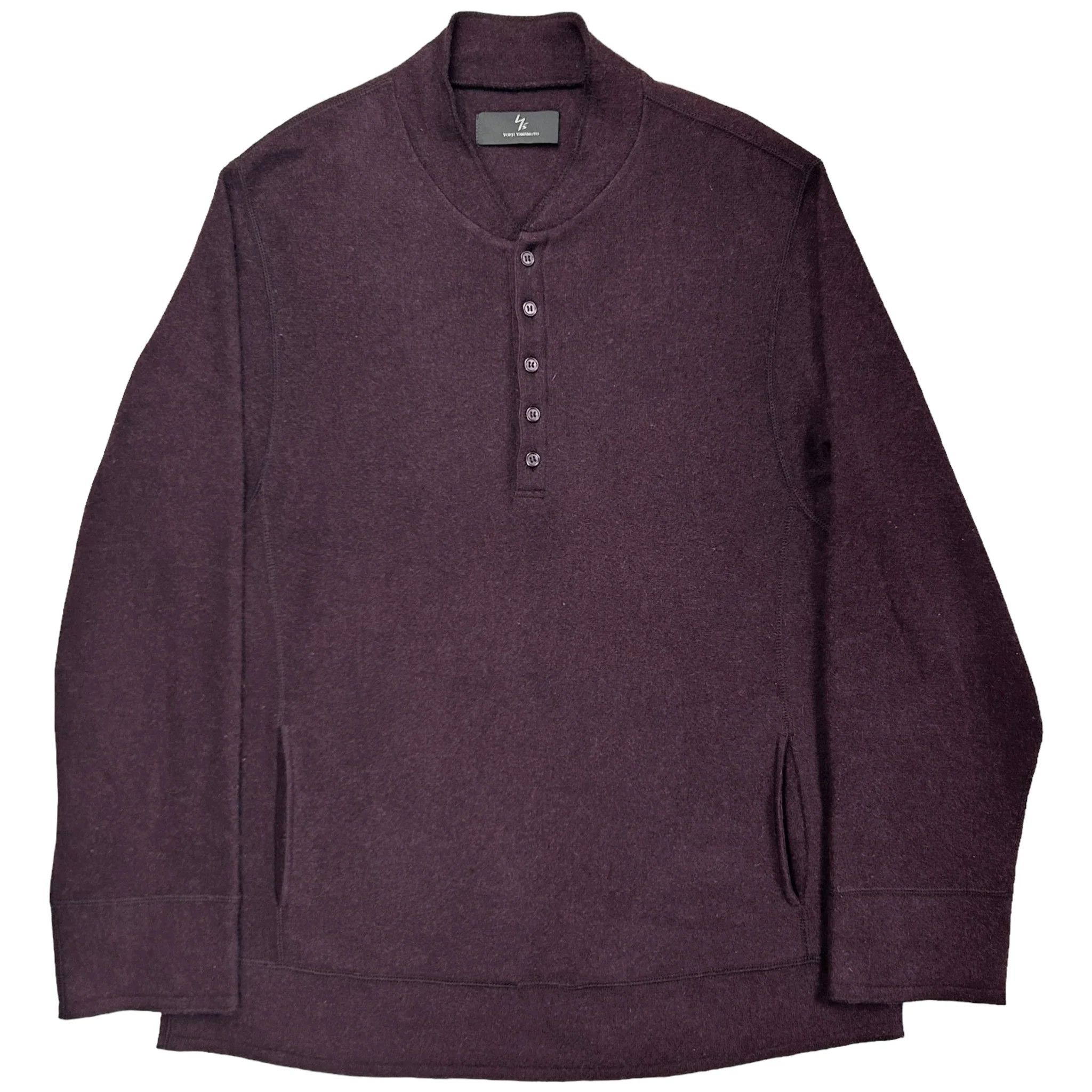 image of YS Yamamoto Y’S Yohji Yamamoto Button Neck Wool Sweater in Burgundy Red, Men's (Size Large)