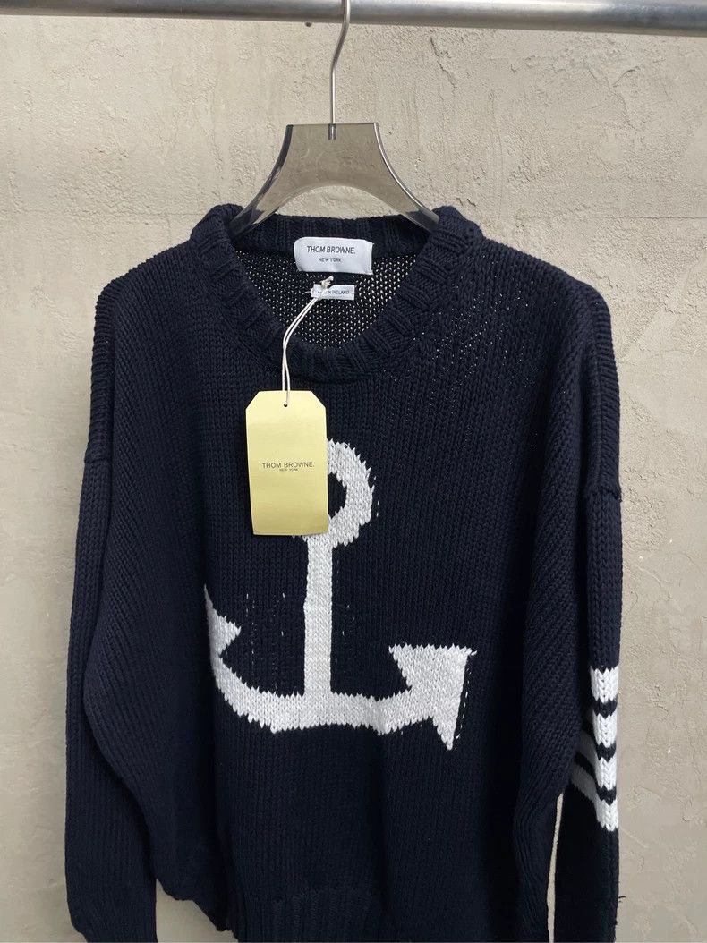 Thom Browne Thom browne Dark blue anchor four-striped round-neck knitte Size US M / EU 48-50 / 2 - 3 Thumbnail