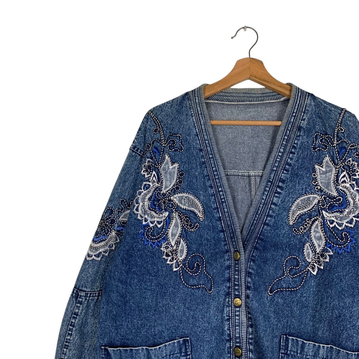 Vintage SILLOAM Denim Cardigan Casual Jacket #1525-C68 Size L / US 10 / IT 46 - 6 Thumbnail