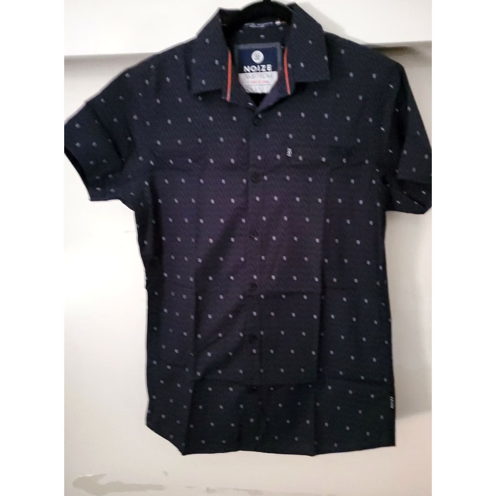 Vintage Noize AMSTRDM Button-Up Shirt Blue Geometric Short Sleeve Men's S Regular Cotton Size US S / EU 44-46 / 1 - 5 Thumbnail