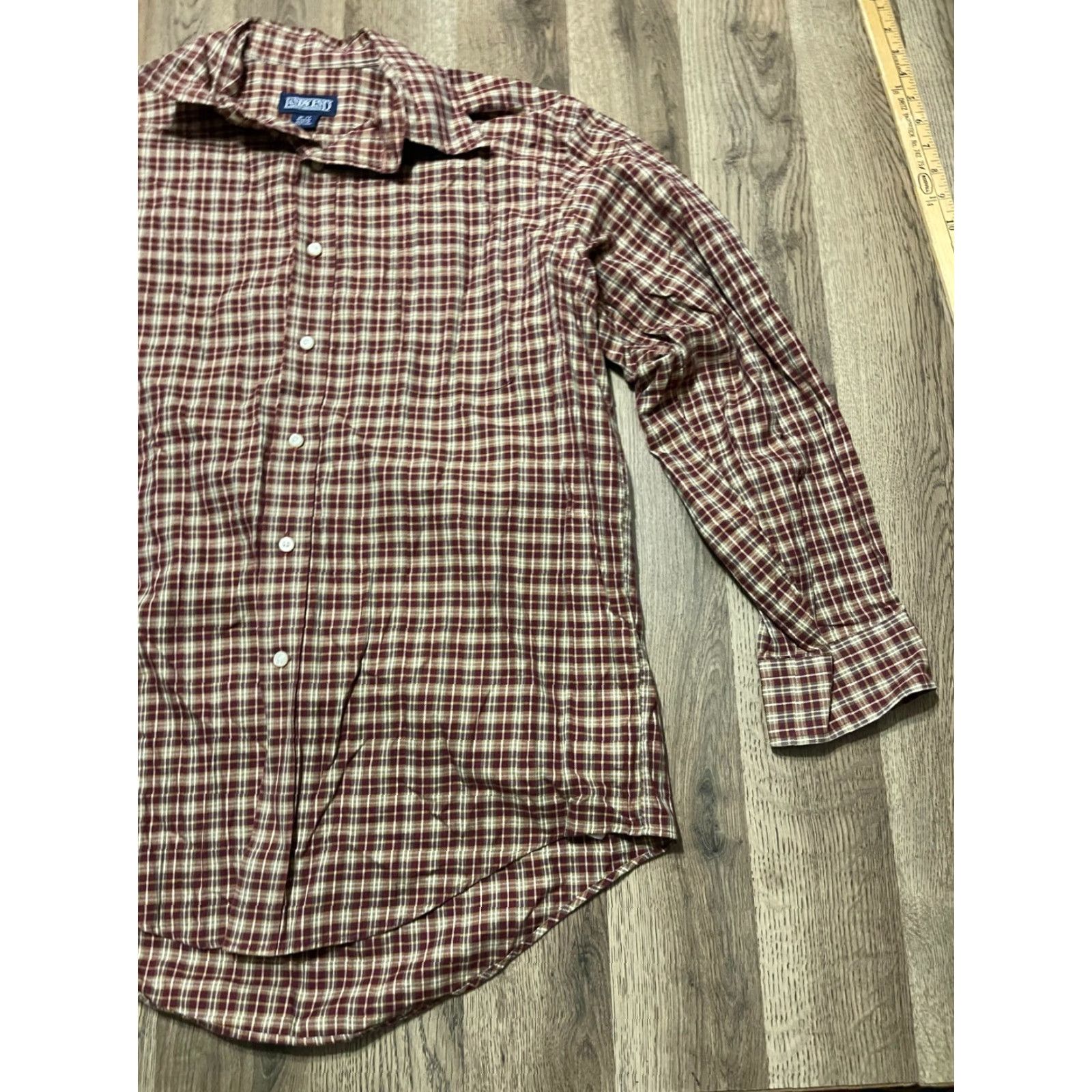 Lands' End Lands' End Button-Up Shirt, Men's 16-33, Red Tan Plaid, Long Sleeve, Casual, Regular Fit, Fall Spring Summer, Button-Up Mens Size US L / EU 52-54 / 3 - 4 Thumbnail